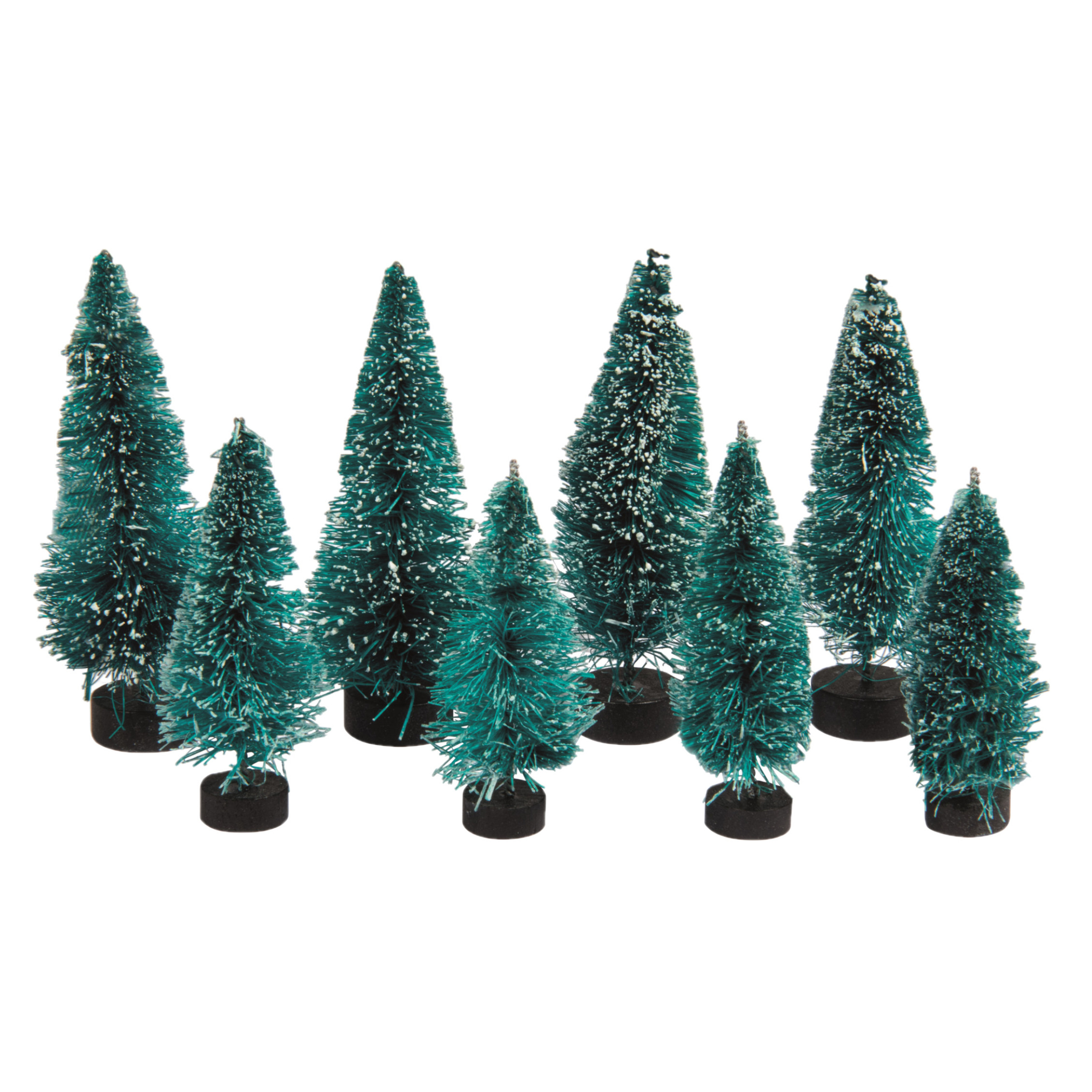 Kerstdorp boompjes-kerstboompjes 8x st 5 en 7 cm -miniatuur kerstdorp accessoires
