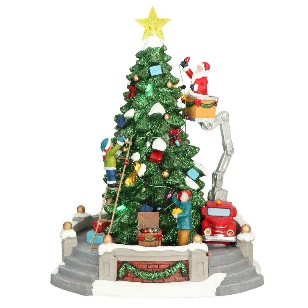Kerstdorp kerstboom met verlichting 27 cm kerstdorp beeldjes