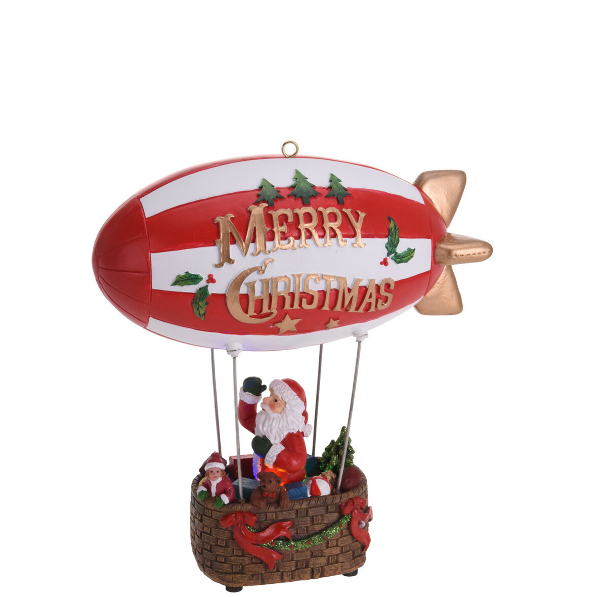 Kerstdorp kersttafereel zeppelin met draaiende kerstman en licht- 26cm