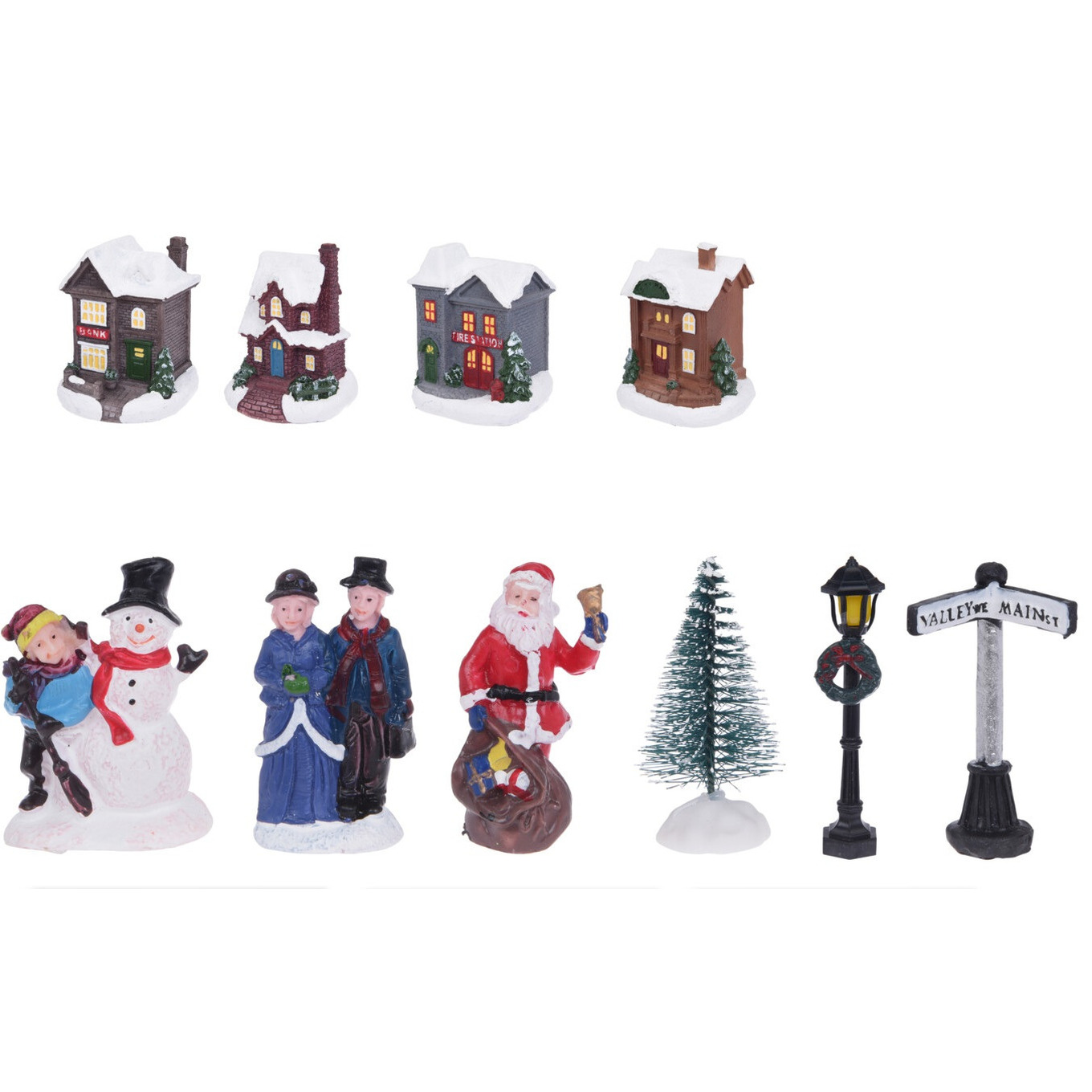 Kerstdorp met accessoires miniatuur figuurtjes en huisjes 14-delig