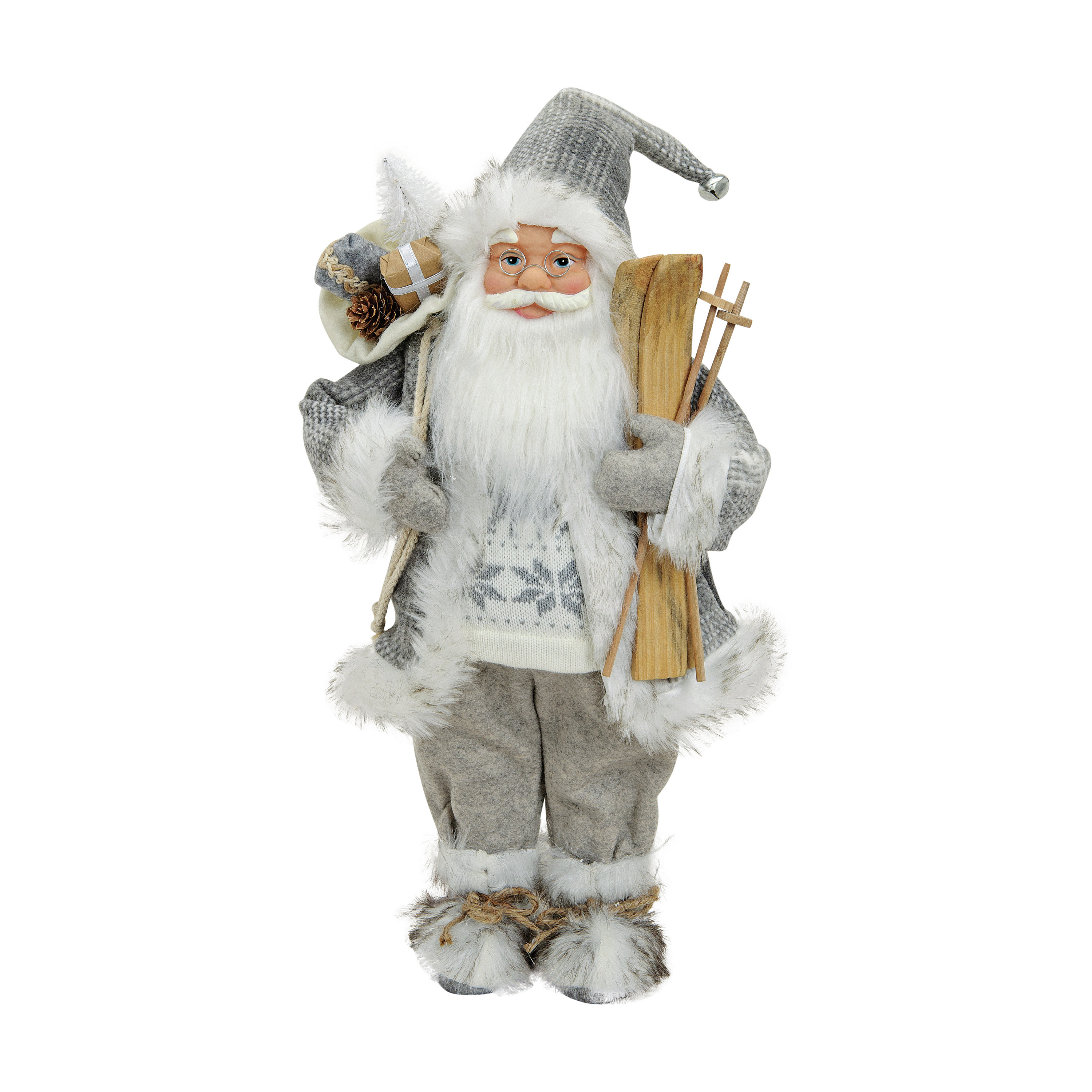 Kerstman decoratie pop-kerstpop beeld staand grijs-zilver 46 cm