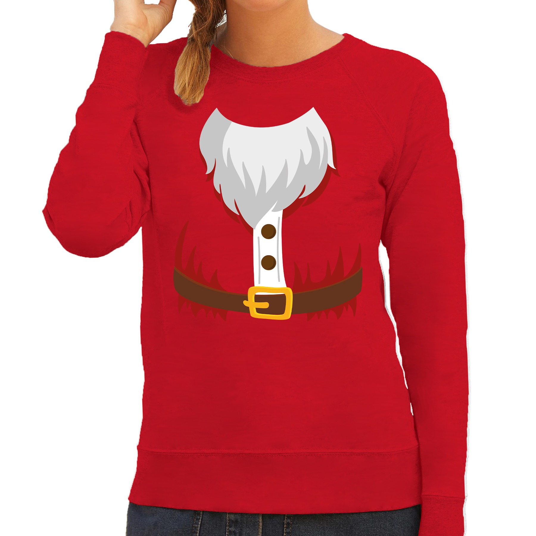 Kerstman kostuum verkleed sweater-trui rood voor dames