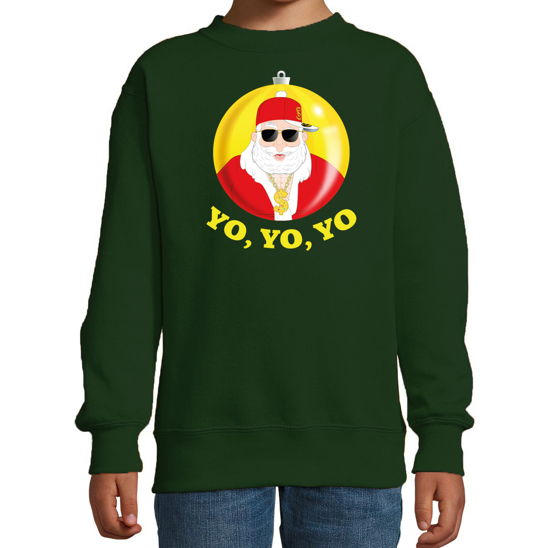 Kersttrui-sweater voor kinderen Kerstman groen Yo Yo Yo