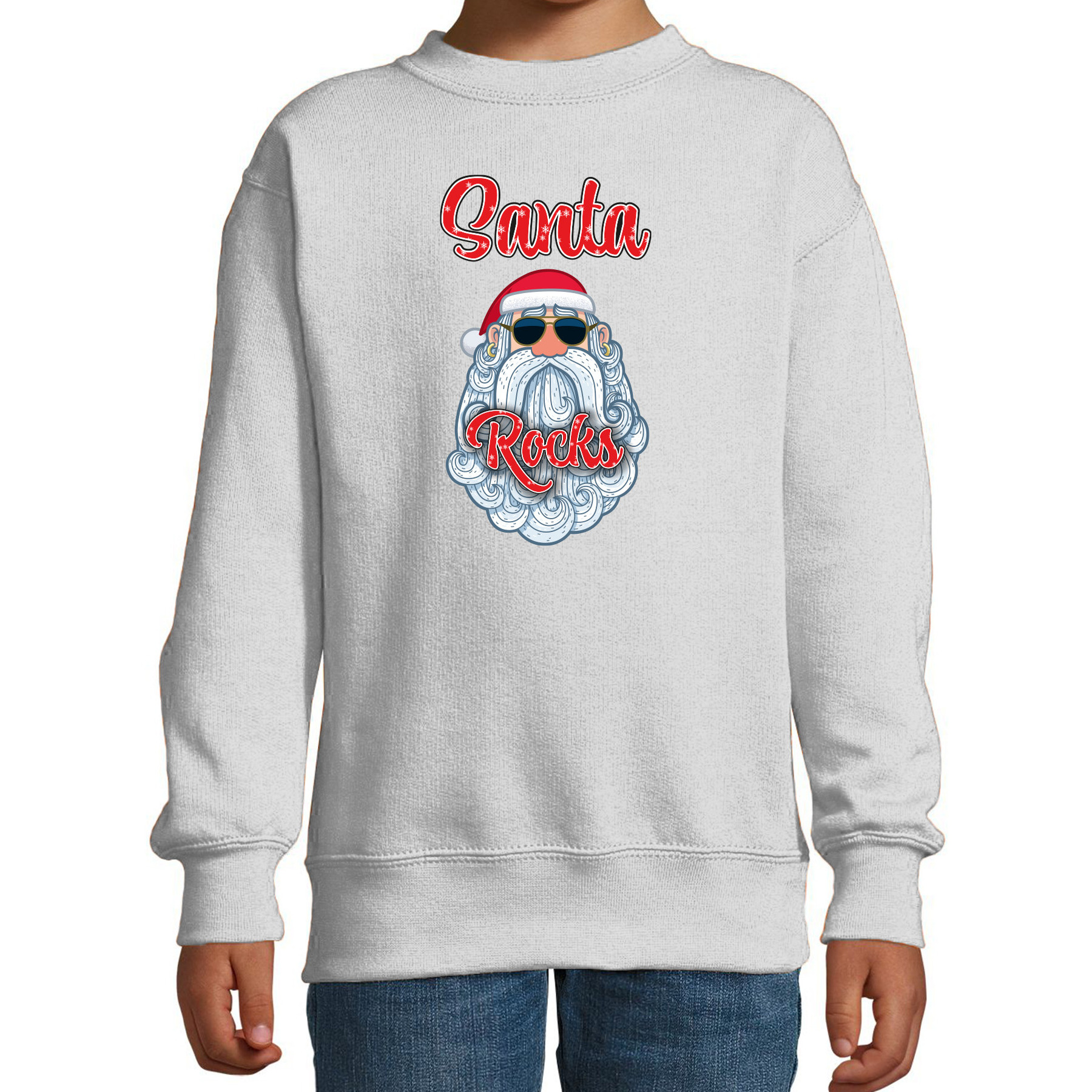 Kersttrui-sweater voor kinderen Kerstman Santa Rocks grijs