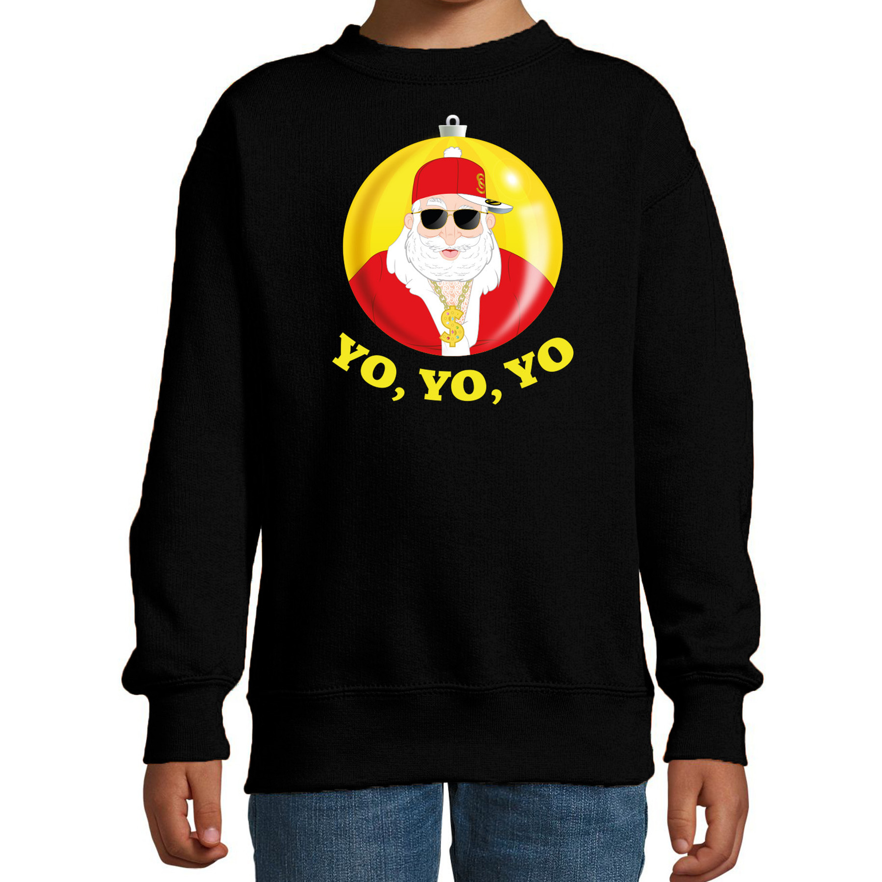 Kersttrui-sweater voor kinderen Kerstman zwart Yo Yo Yo