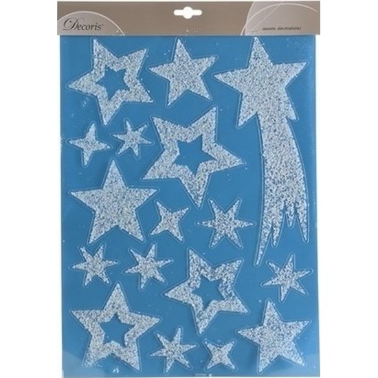 Kerstversiering raamstickers ster met glitters 30 x 40 cm
