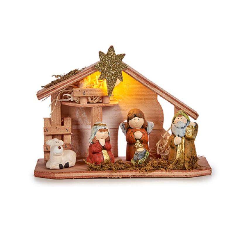 Kinder-kinderkamer kerststal met beeldjes en verlichting 22,5 cm