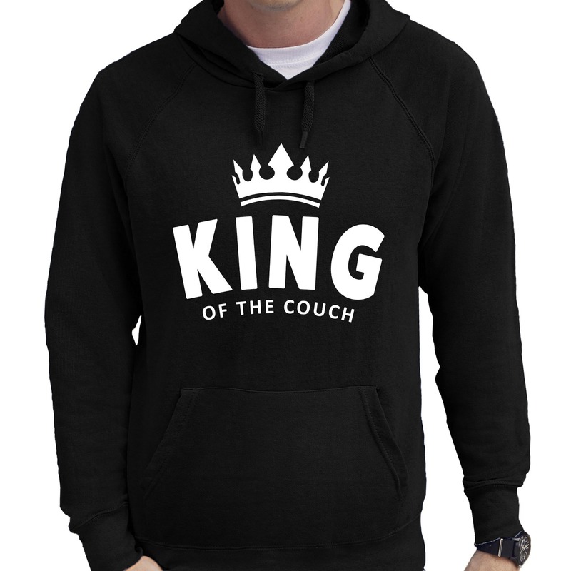 King of the couch fun tekst bankhanger hoodie voor heren zwart