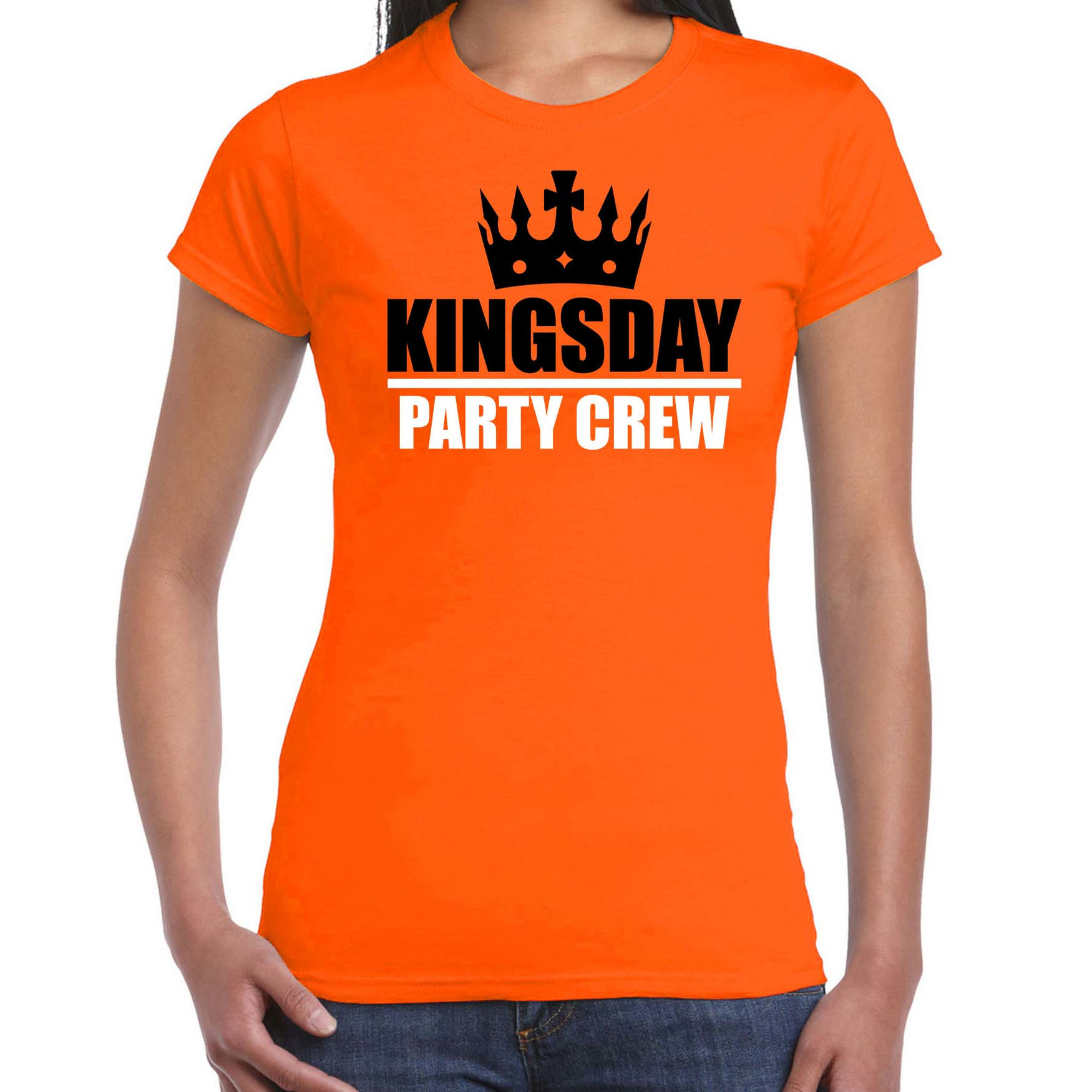 Kingsday party crew t-shirt oranje voor dames Koningsdag shirts