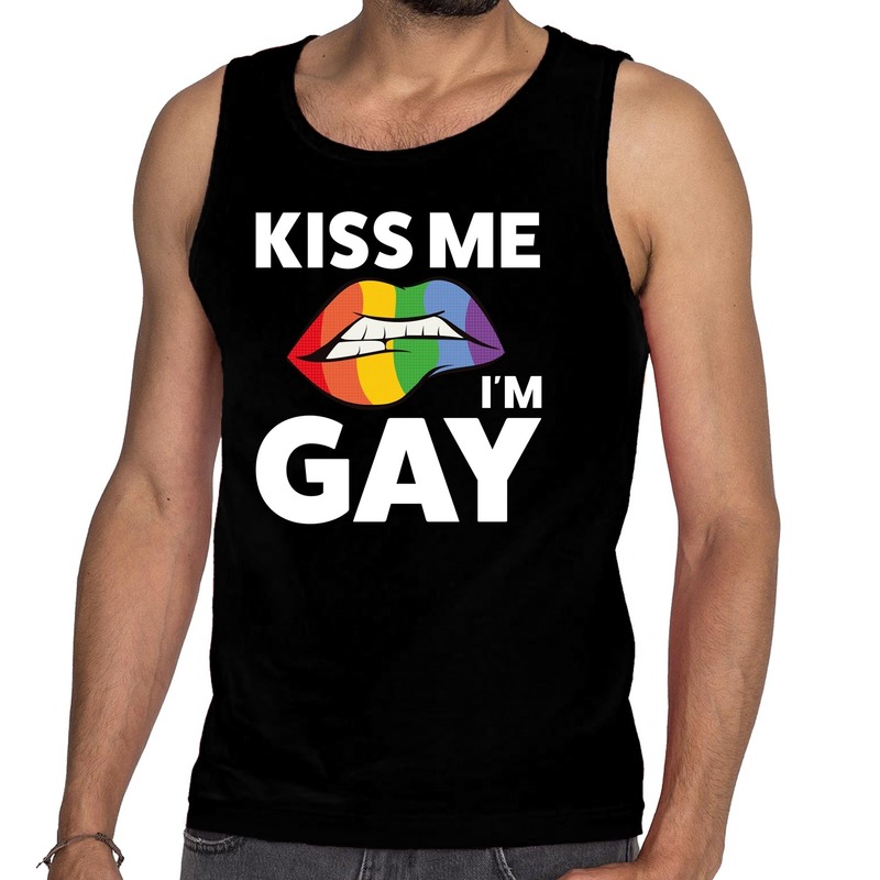 Kiss me i am gay tanktop-mouwloos shirt zwart voor heren