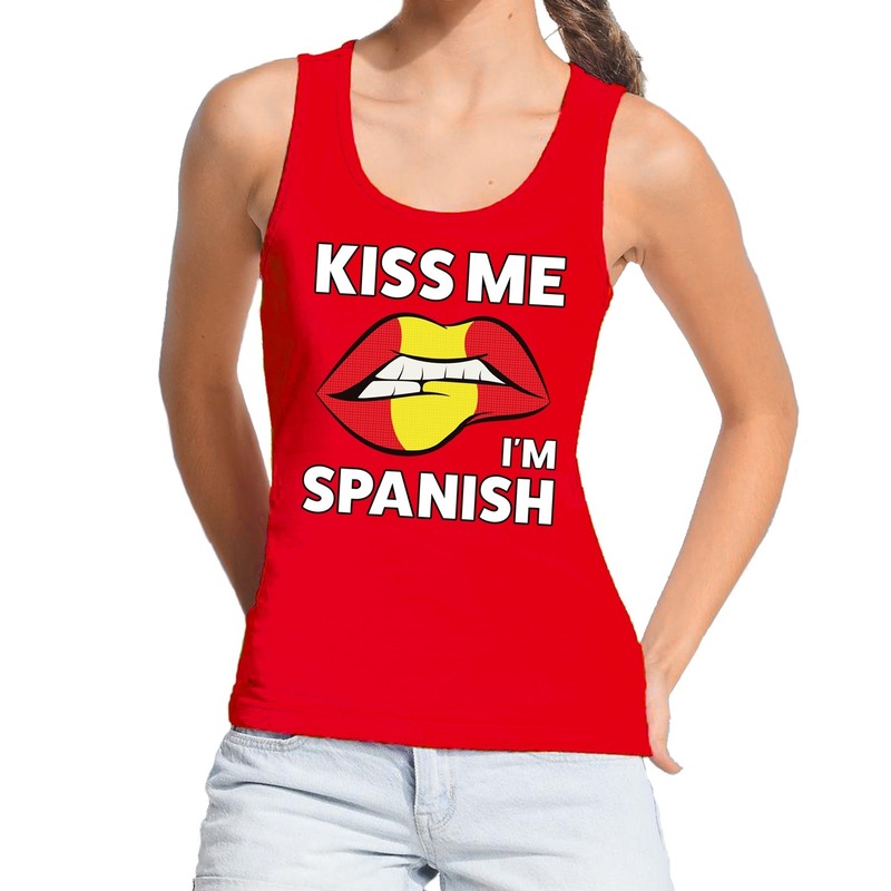 Kiss me I am Spanish tanktop-mouwloos shirt rood dames