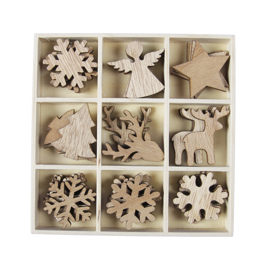 Kleine kerst figuurtjes 36x st- hout 3,5-4 cm kerstornamenten