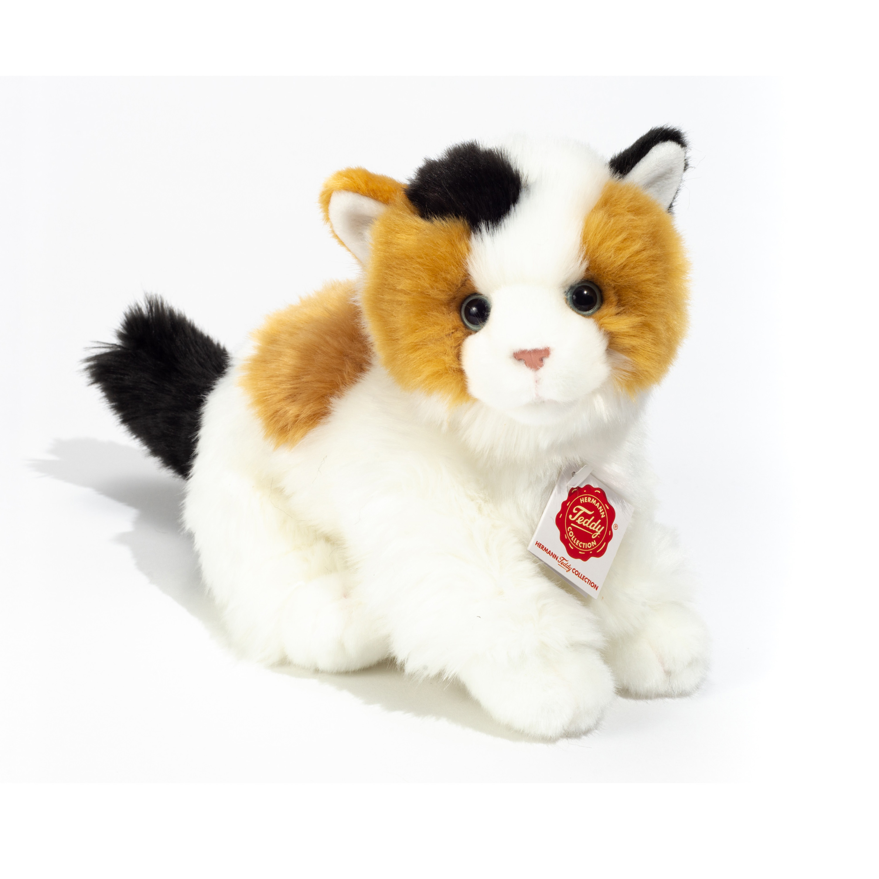 Knuffeldier kat-poes zachte pluche stof premium kwaliteit knuffels wit-bruin-zwart 24 cm