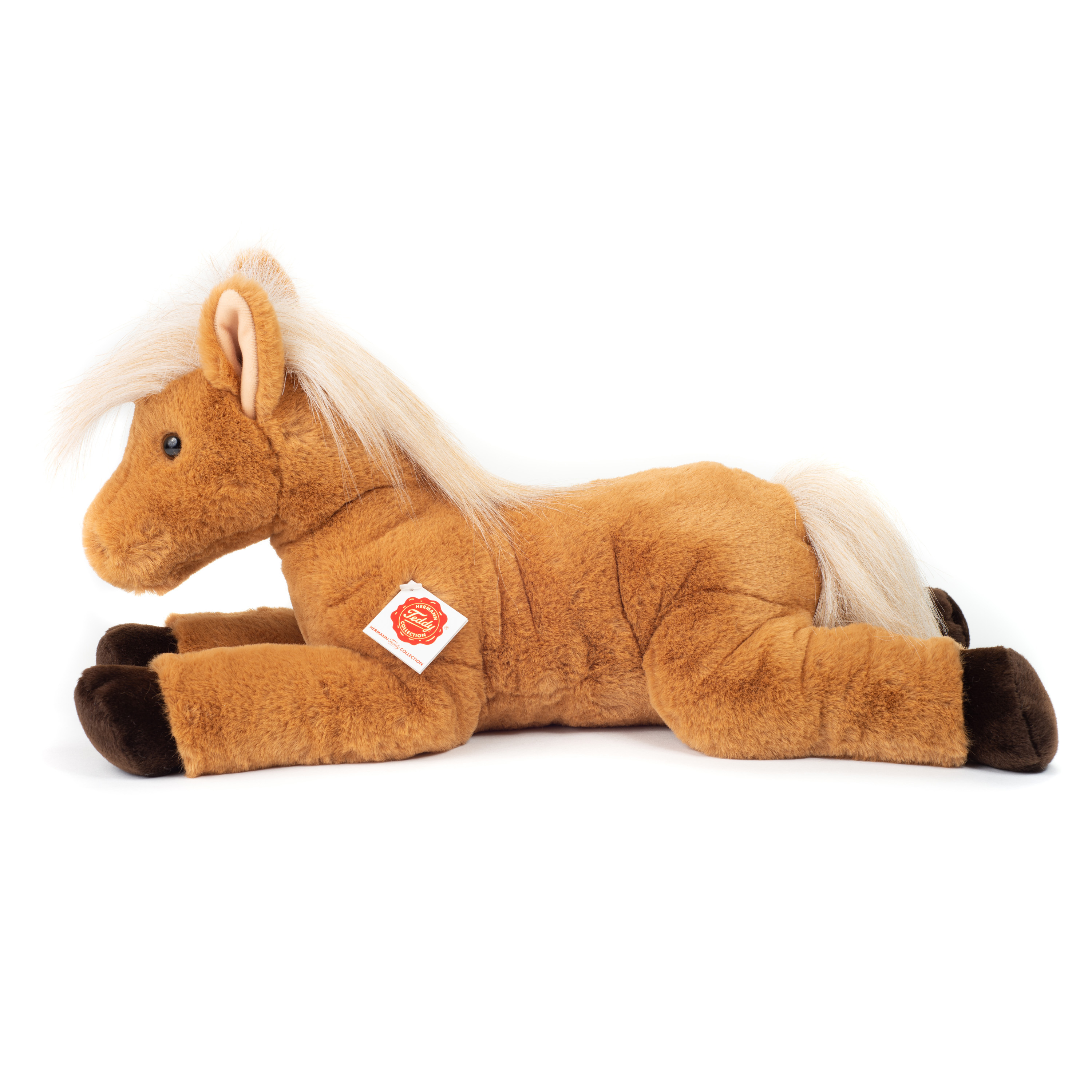 Knuffeldier Paard liggend zachte pluche stof premium kwaliteit knuffels lichtbruin 48 cm