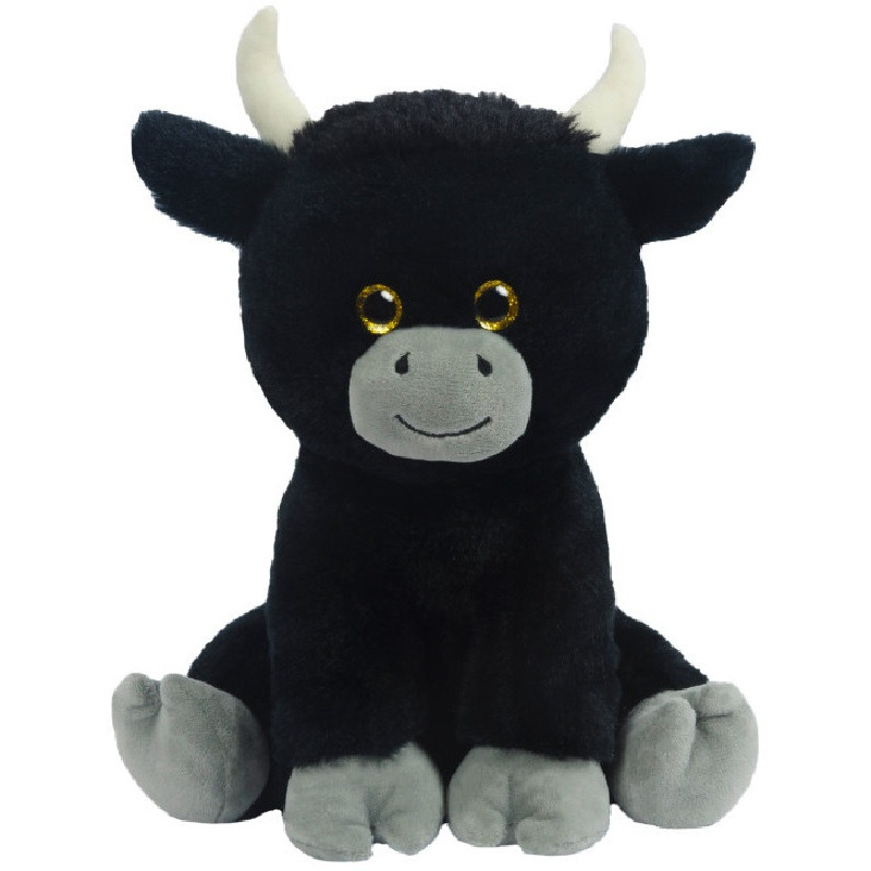 Knuffeldier Stier-koe Herman zachte pluche stof dieren knuffels zwart 24 cm