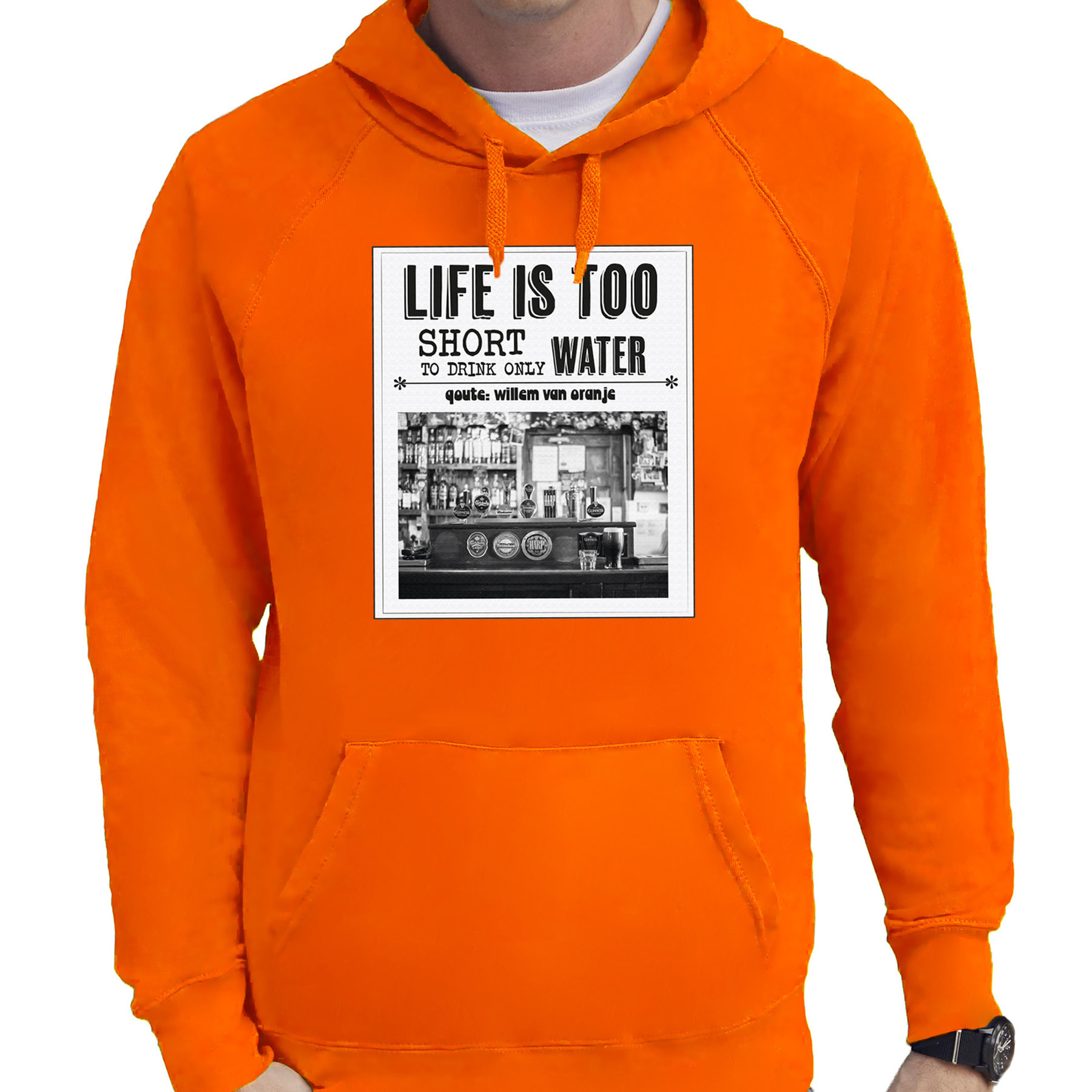 Koningsdag hoodie voor heren vintage poster oranje oranje feestkleding