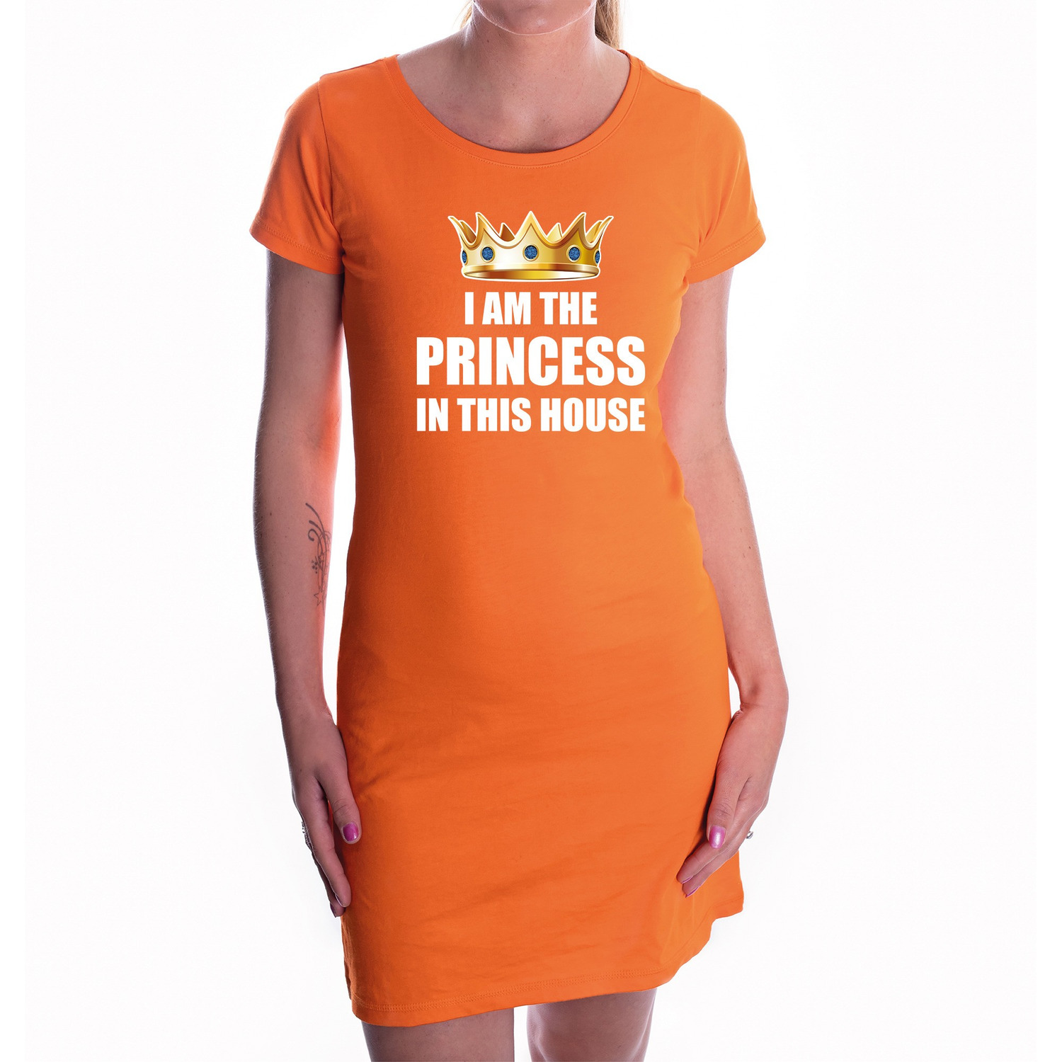 Koningsdag jurk oranje I am the princess in this house voor dames