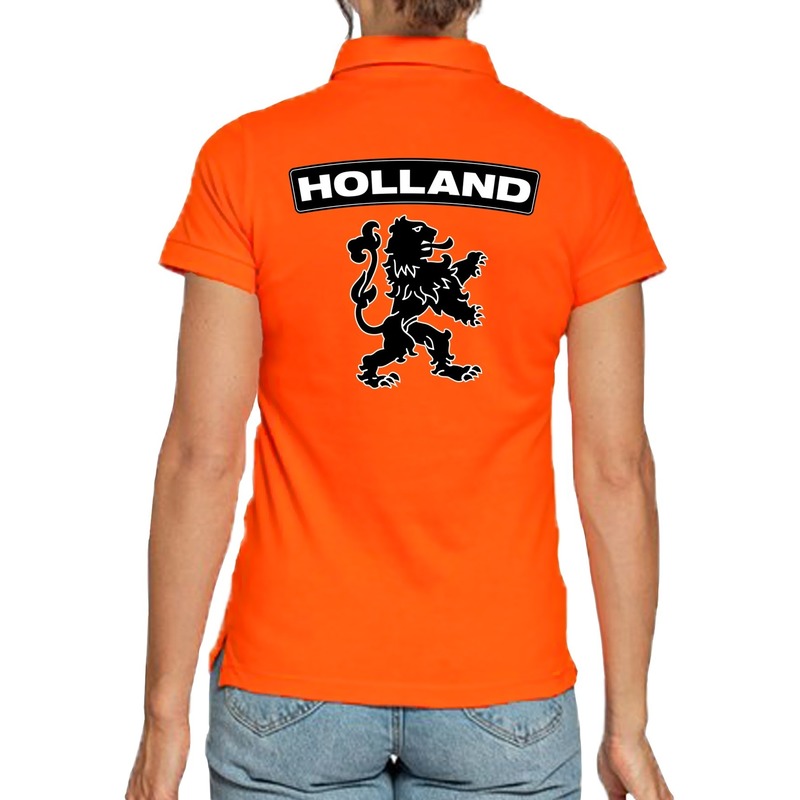 Koningsdag poloshirt Holland met grote leeuw oranje voor dames