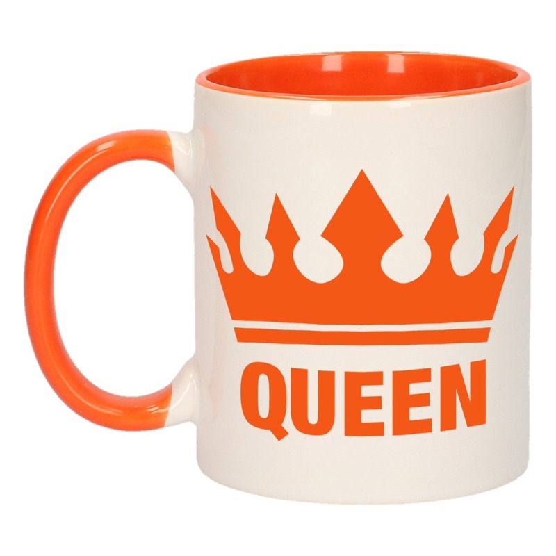 Koningsdag Queen mok- beker oranje wit 300 ml