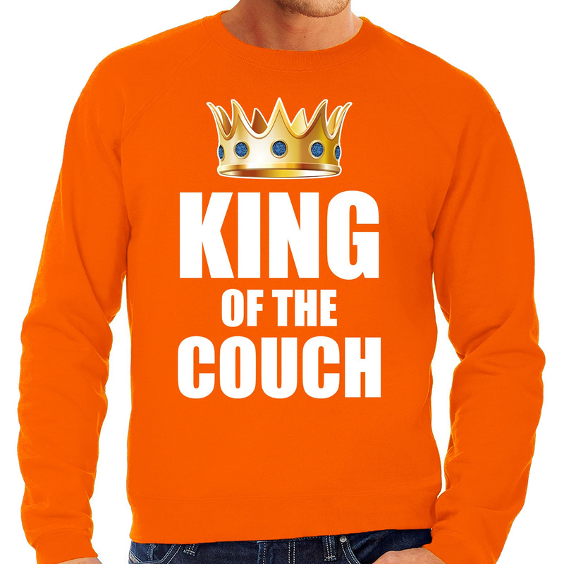 Koningsdag sweater king of the couch oranje voor heren
