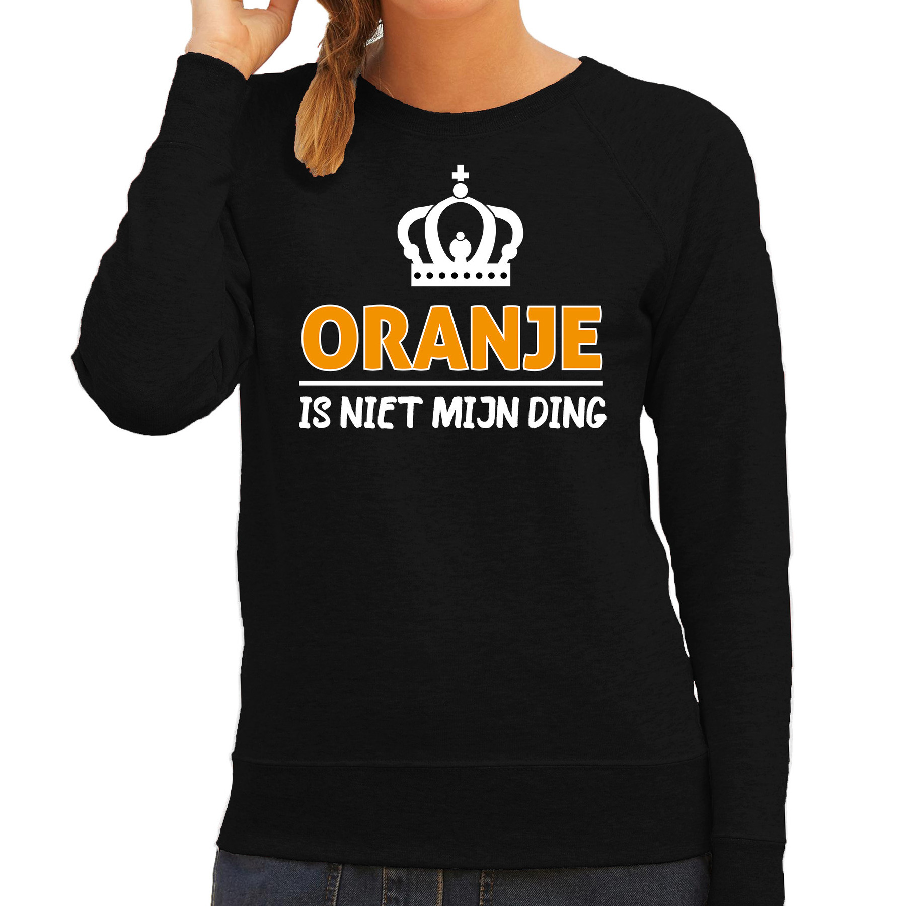 Koningsdag sweater oranje is niet mijn ding dames zwart