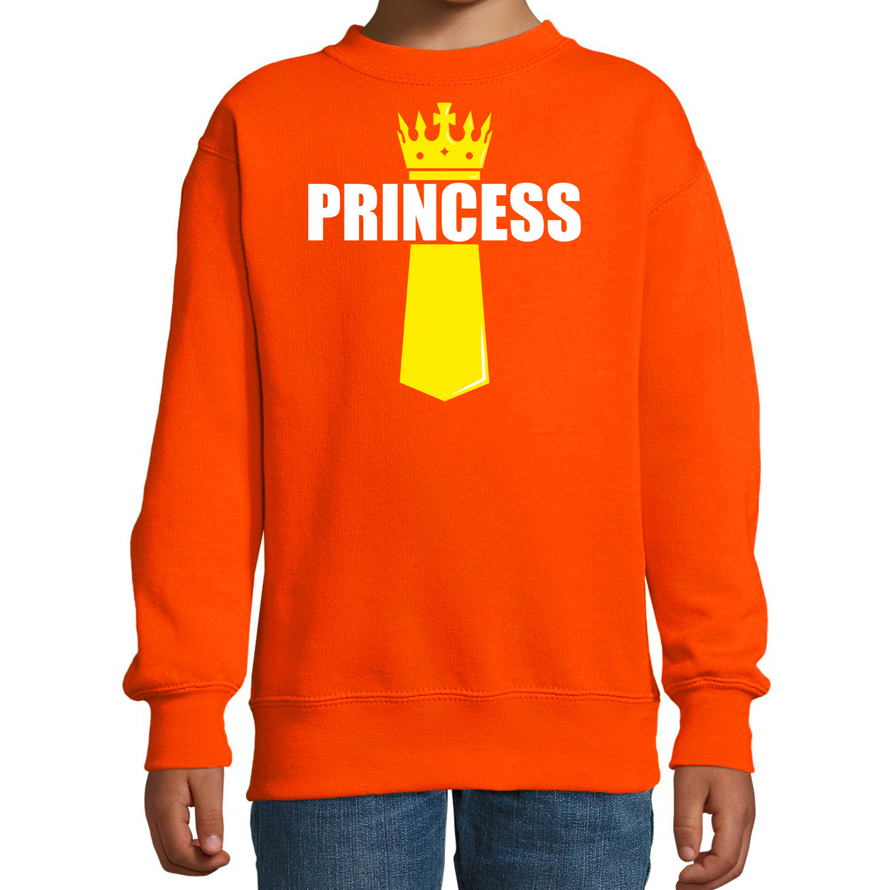 Koningsdag sweater-trui Princess met kroontje oranje voor kinderen