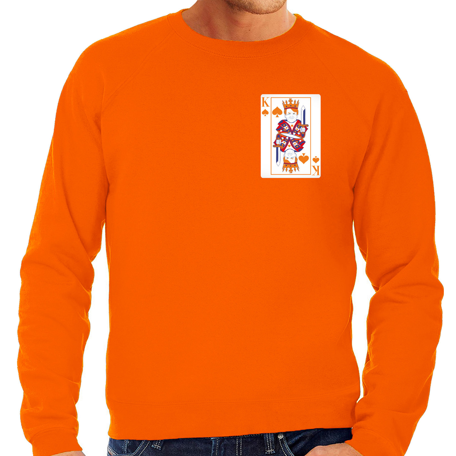 Koningsdag sweater voor heren kaarten koning oranje feestkleding