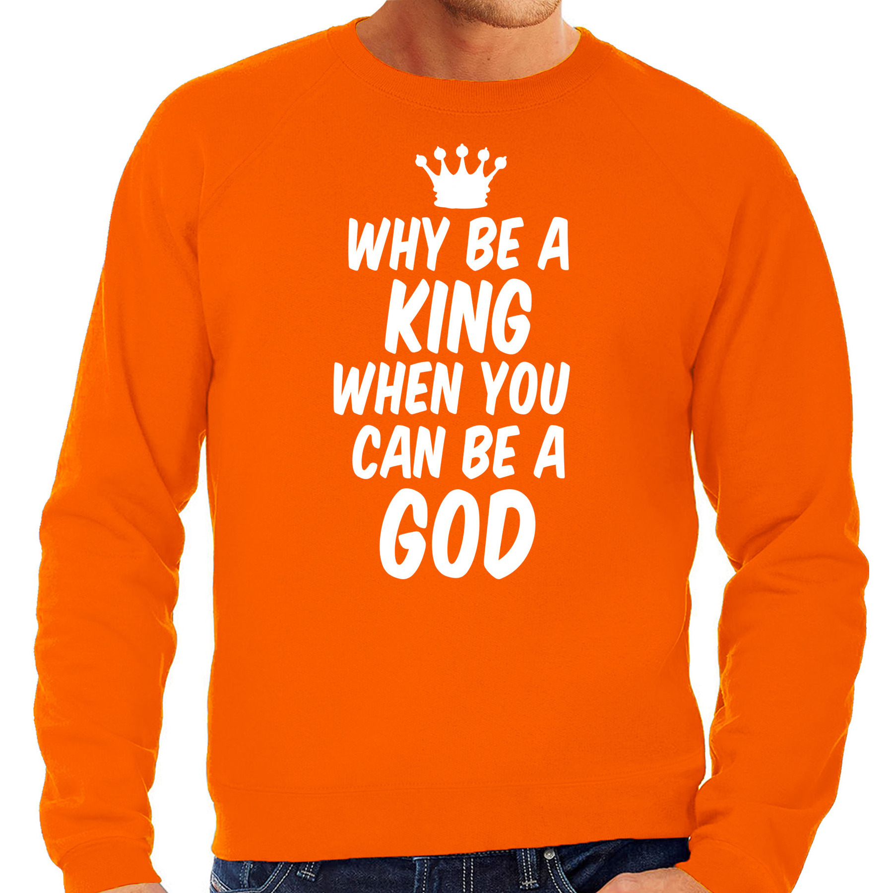 Koningsdag sweater voor heren koning oranje feestkleding
