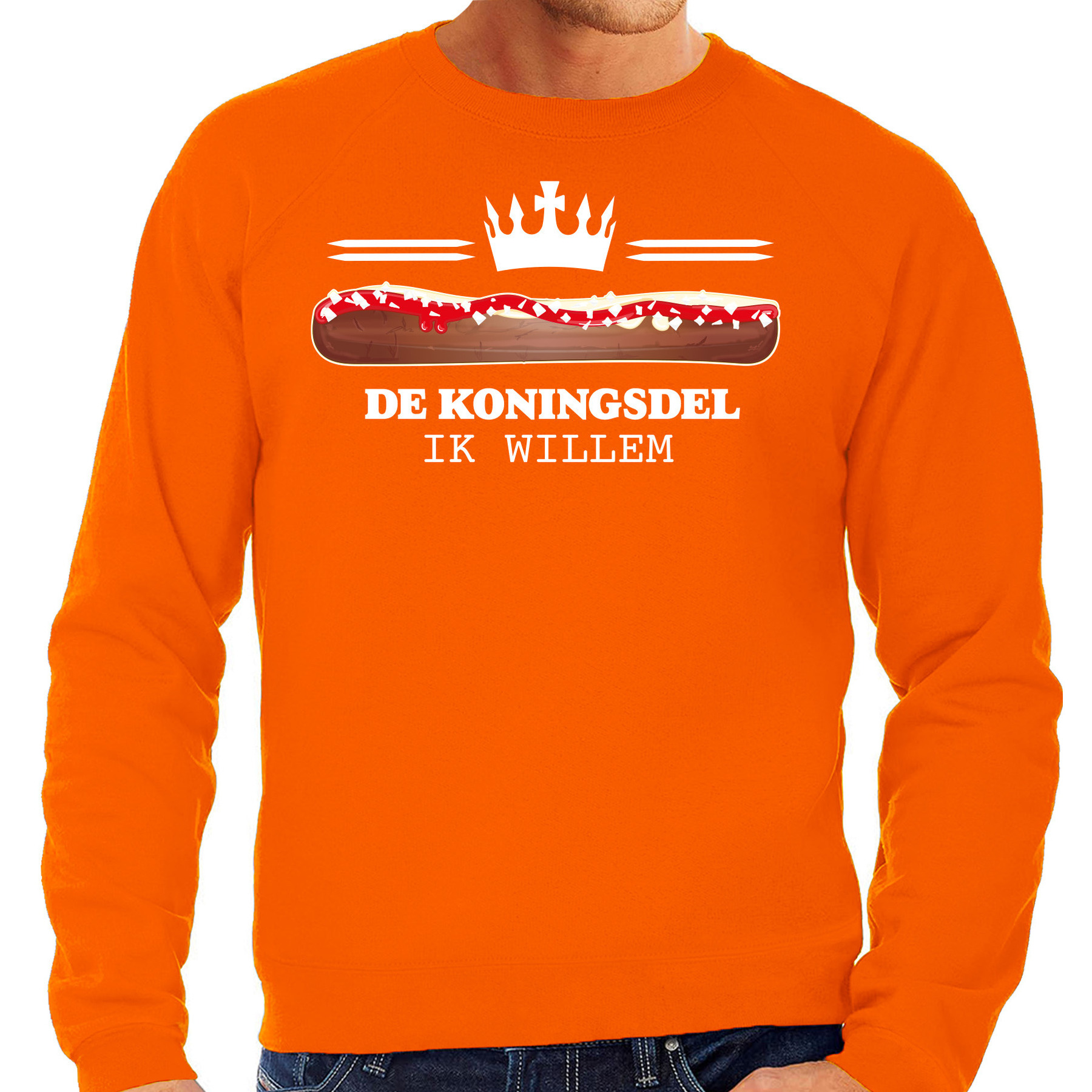 Koningsdag sweater voor heren koningsdel-frikandel oranje oranje feestkleding