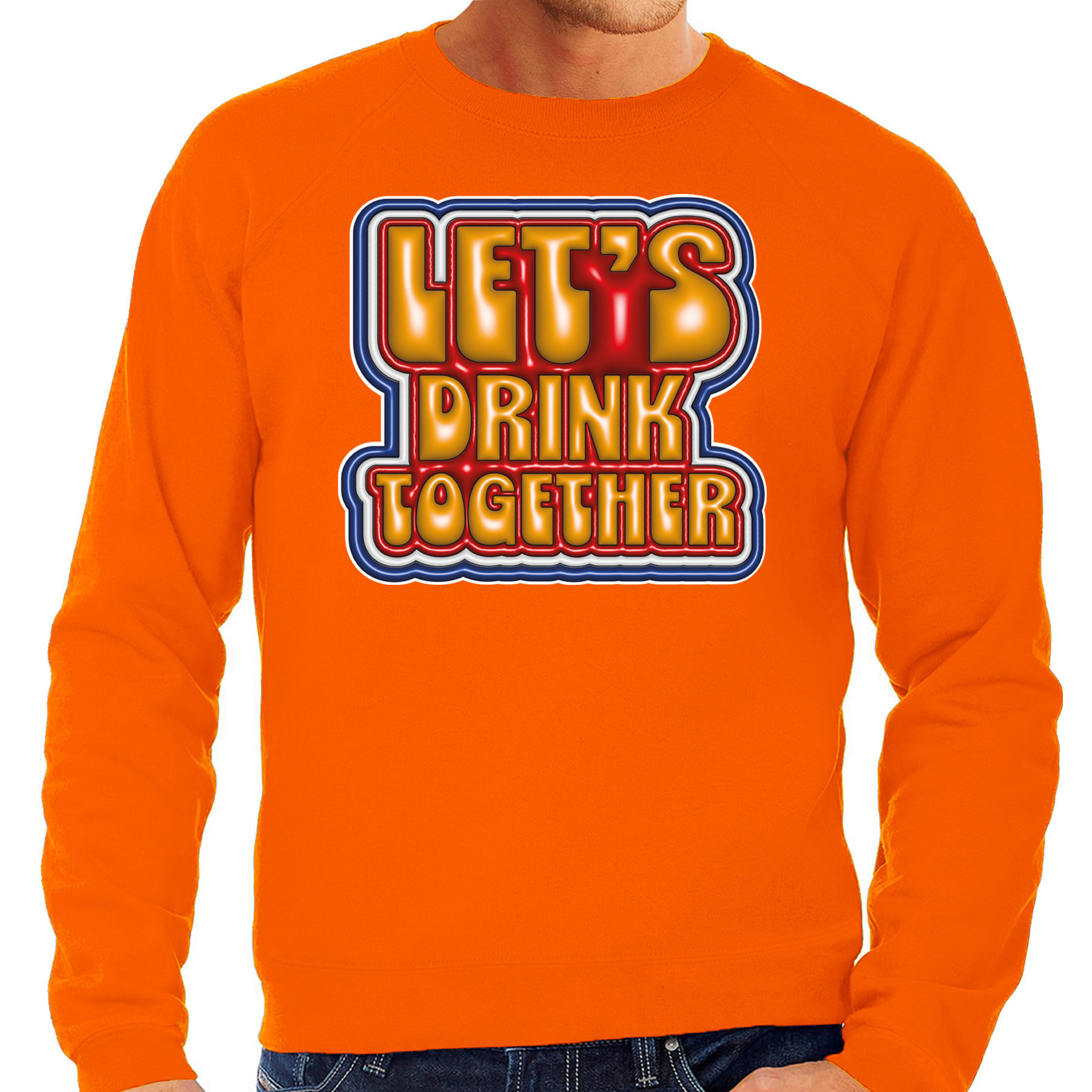 Koningsdag sweater voor heren let's drink together oranje oranje feestkleding