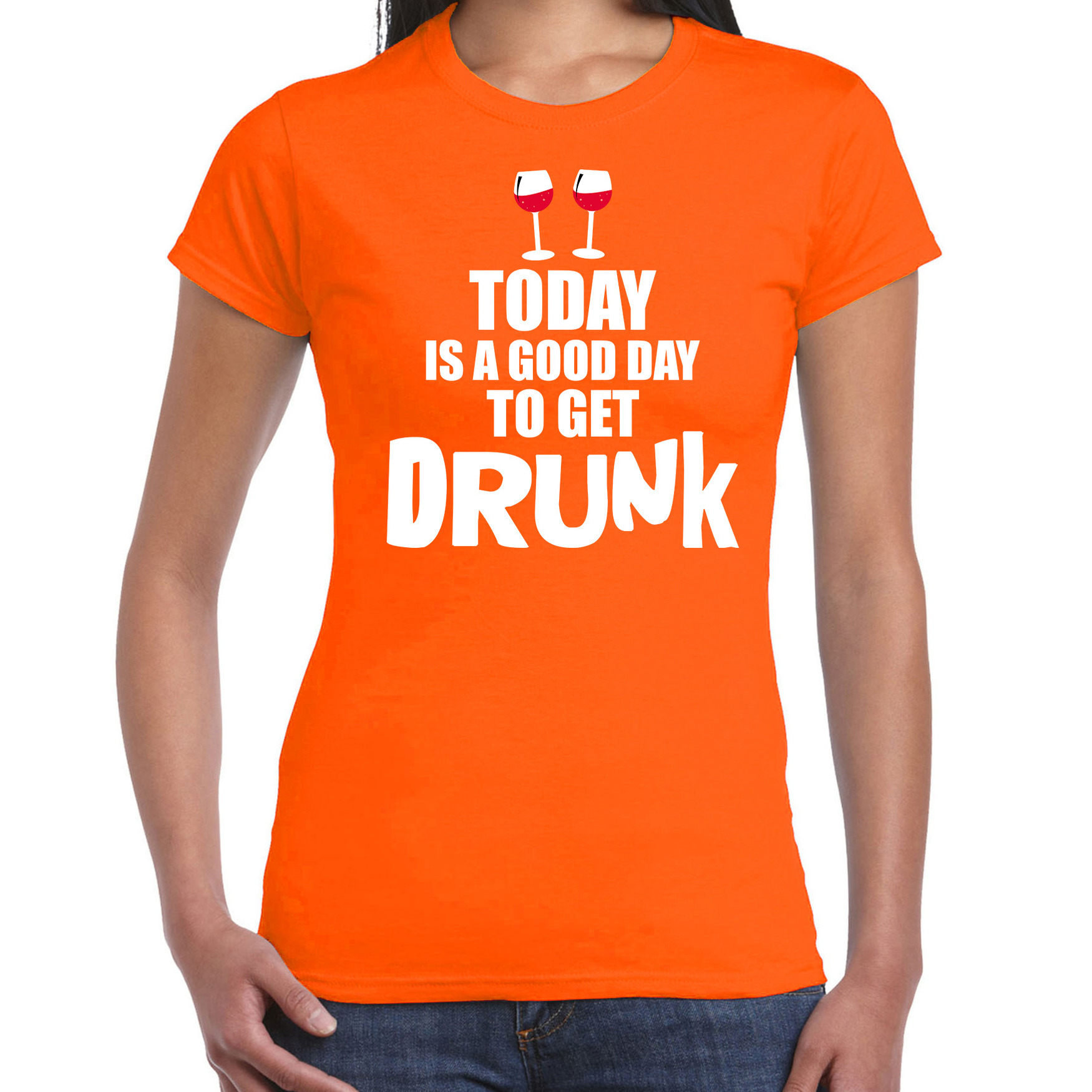 Koningsdag t-shirt good day to get drunk oranje voor dames