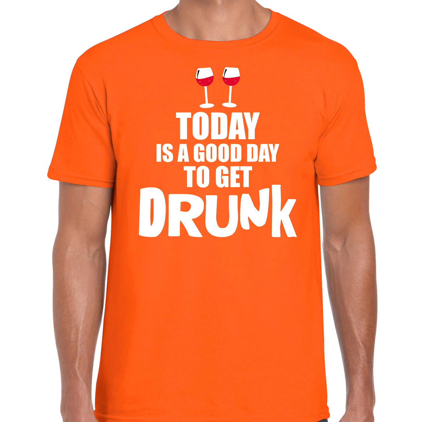 Koningsdag t-shirt good day to get drunk oranje voor heren