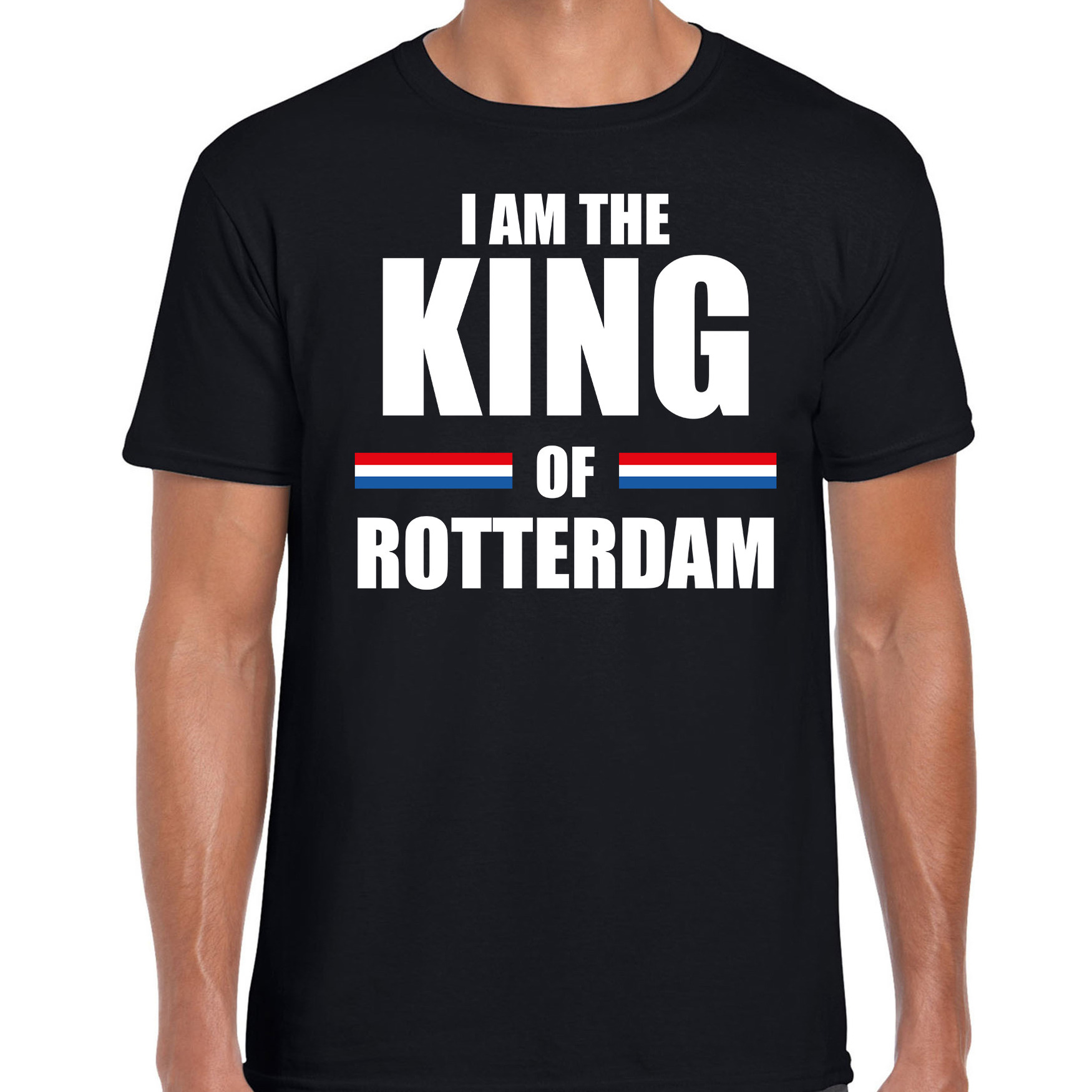 Koningsdag t-shirt I am the King of Rotterdam zwart voor heren