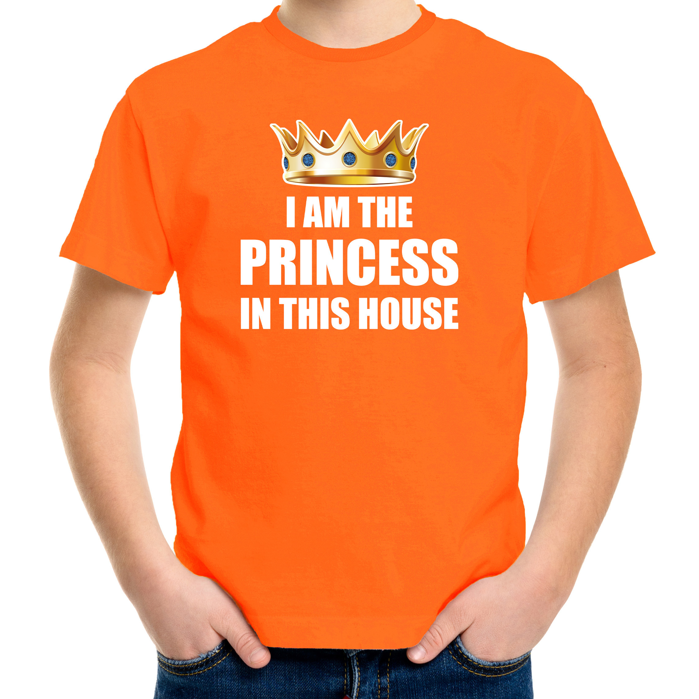 Koningsdag t-shirt Im the princess in this house oranje voor mei