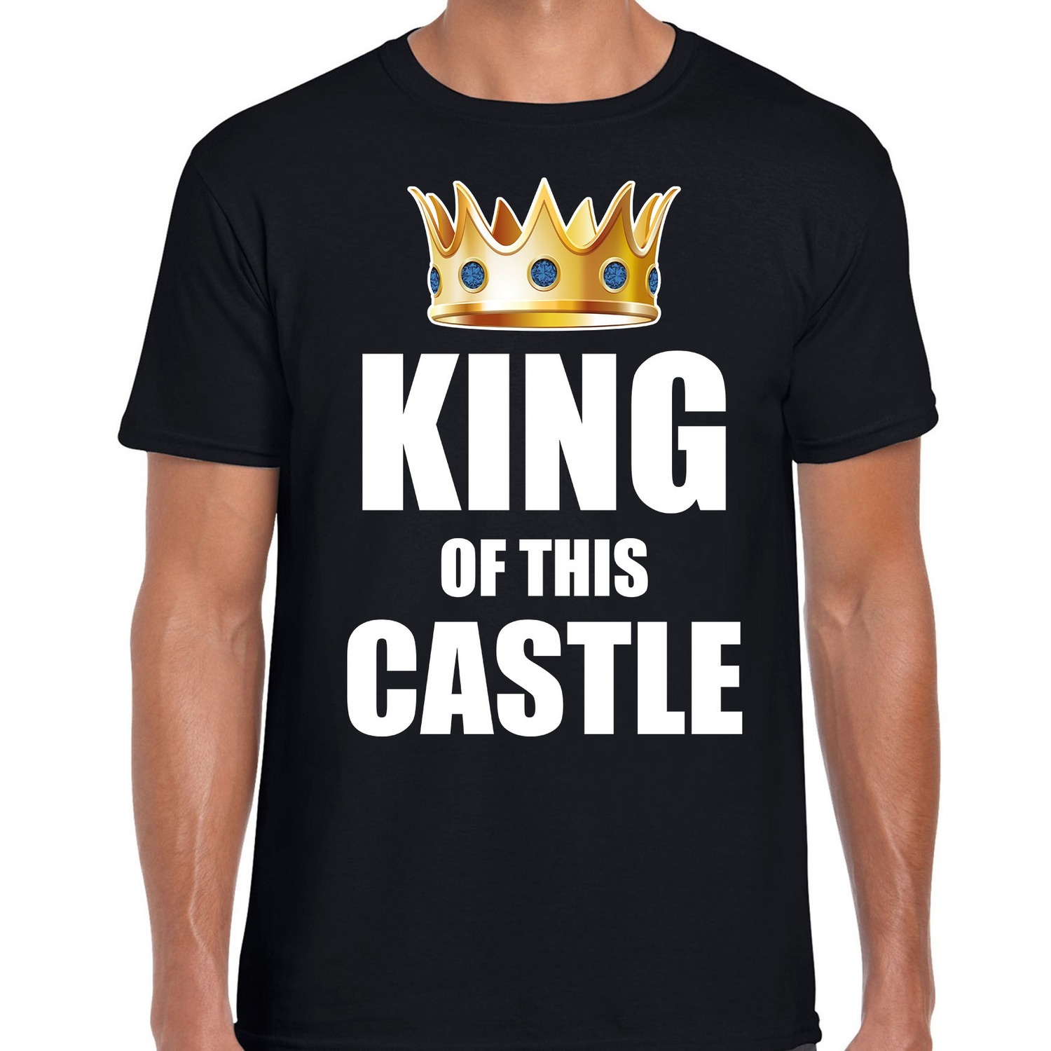 Koningsdag t-shirt King of this castle party zwart voor heren