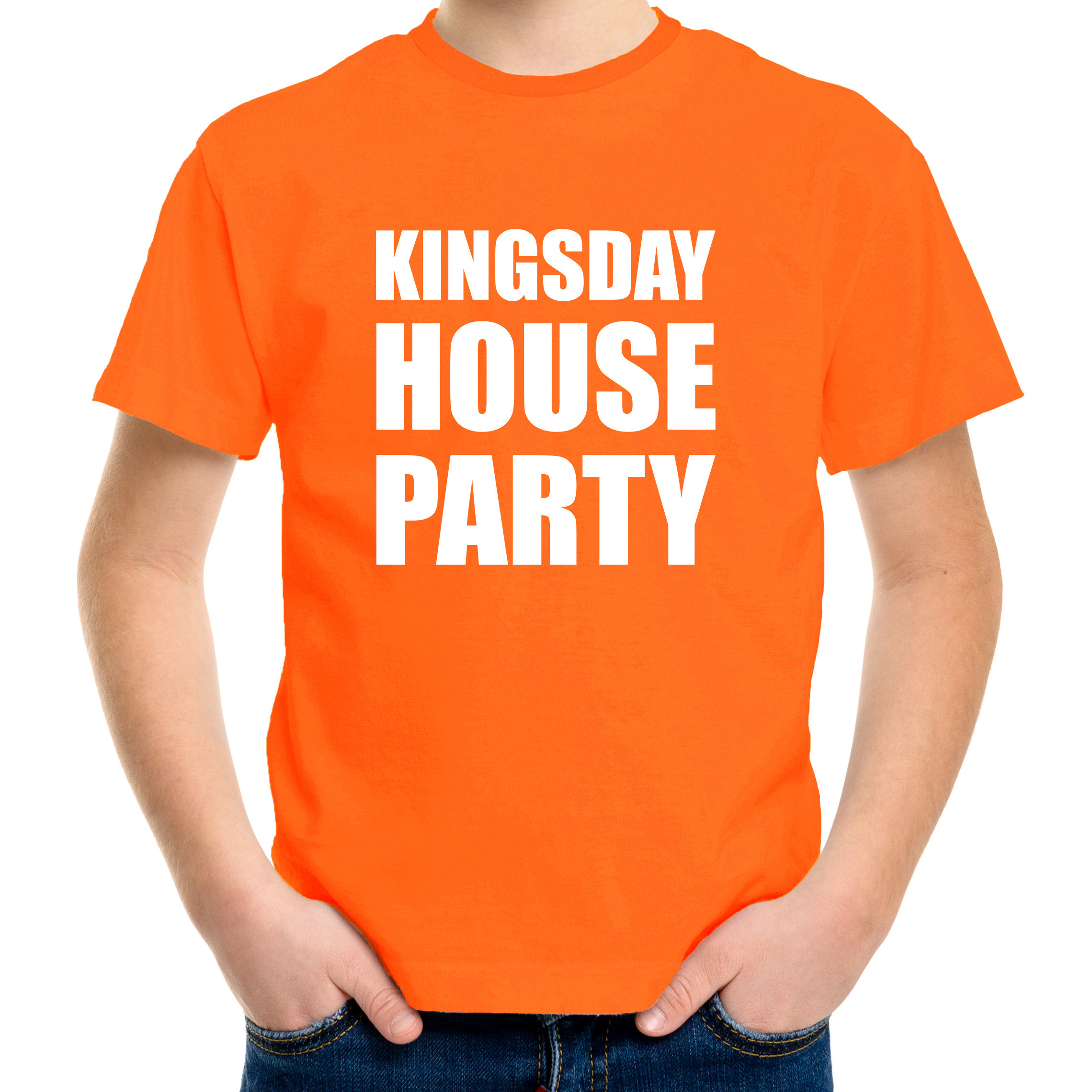 Koningsdag t-shirt Kingsday house party oranje voor kinderen