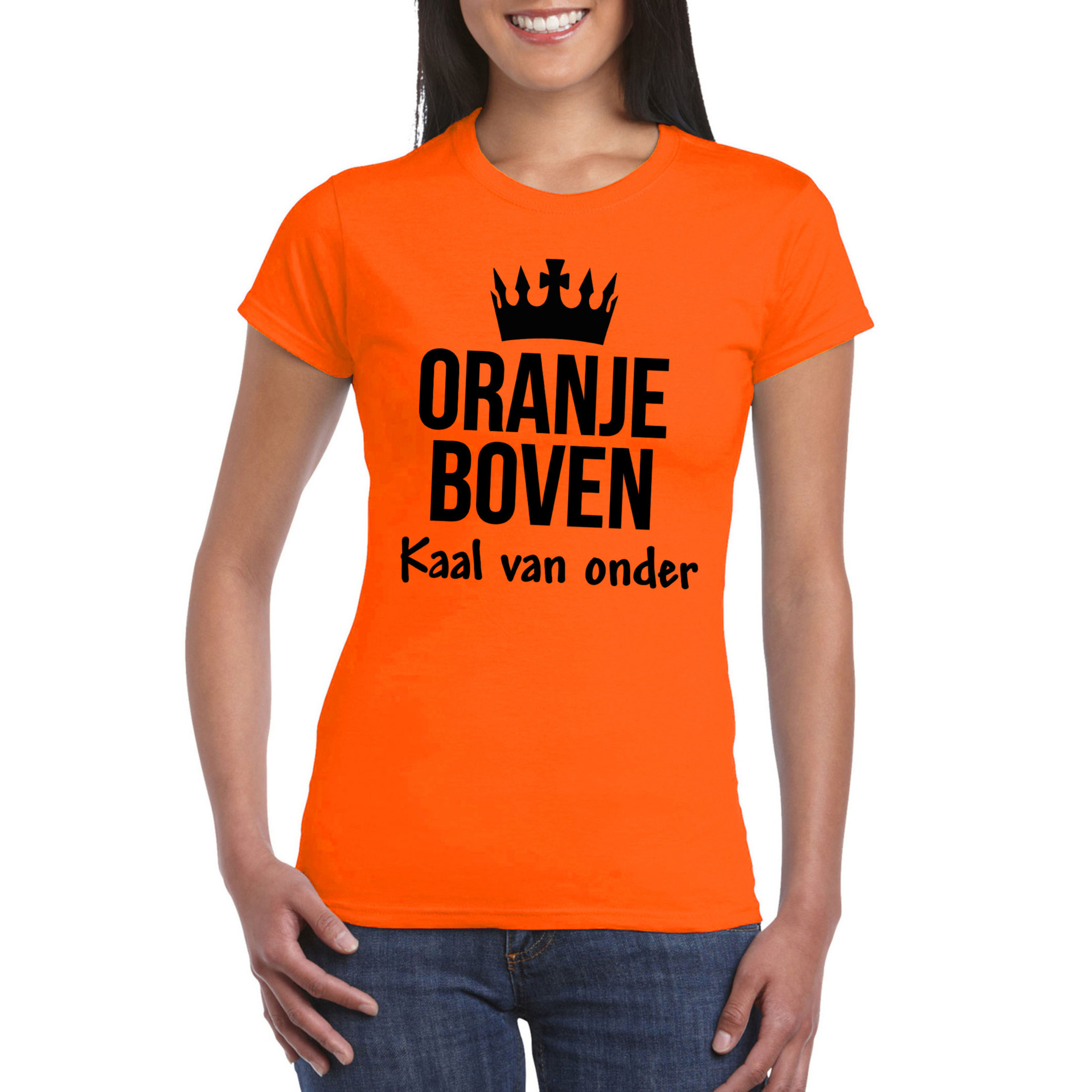 Koningsdag T-shirt Oranje boven kaal van onder dames