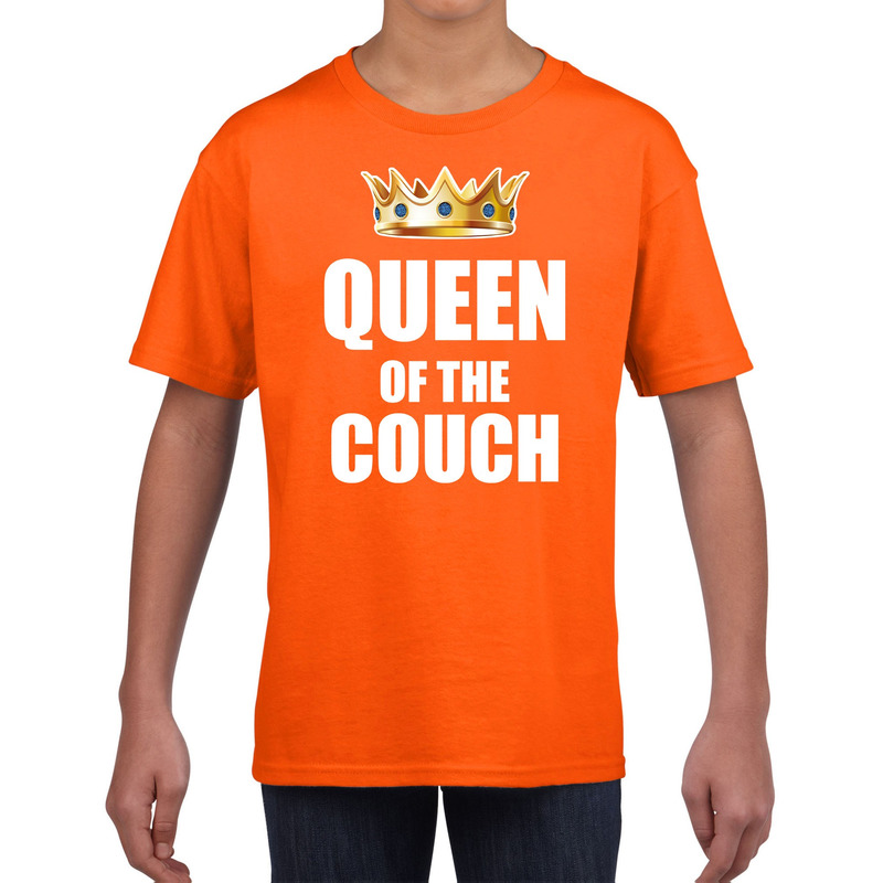 Koningsdag t-shirt queen of the couch oranje voor meisjes