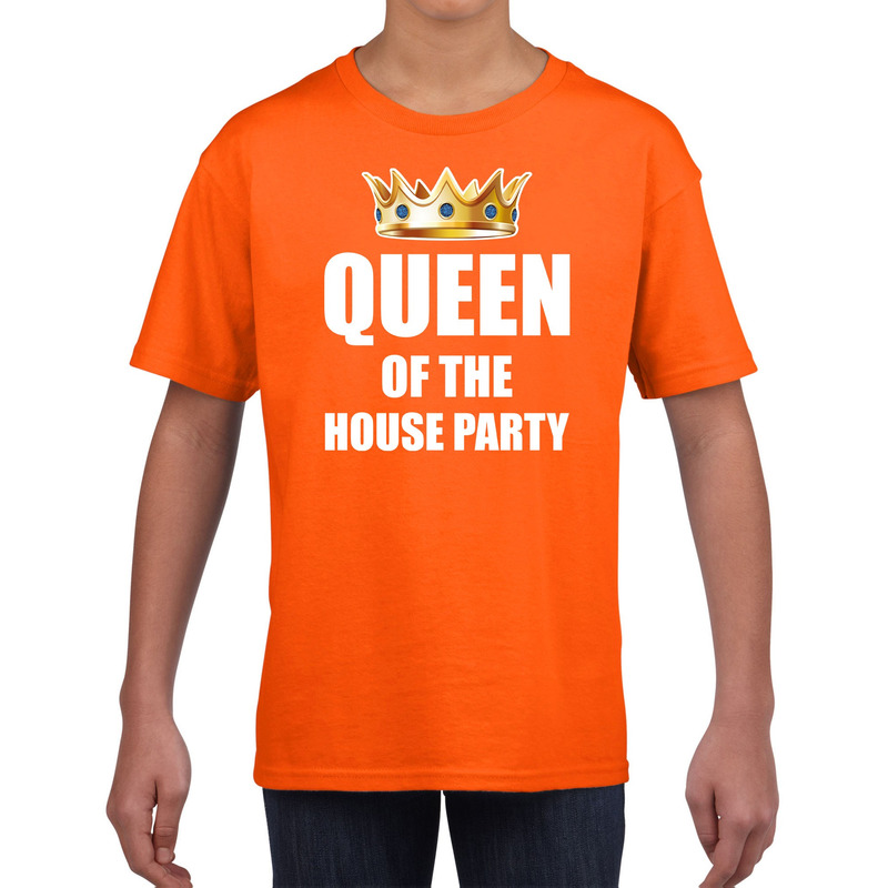 Koningsdag t-shirt Queen of the house party oranje voor kinderen