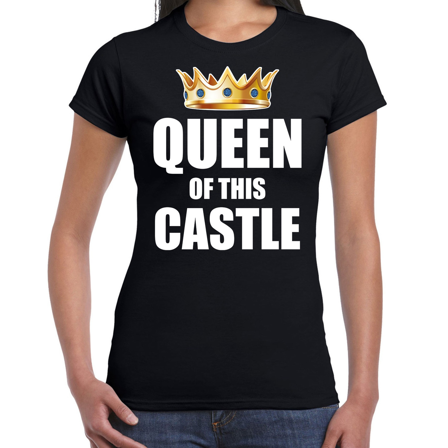 Koningsdag t-shirt Queen of this castle zwart voor dames
