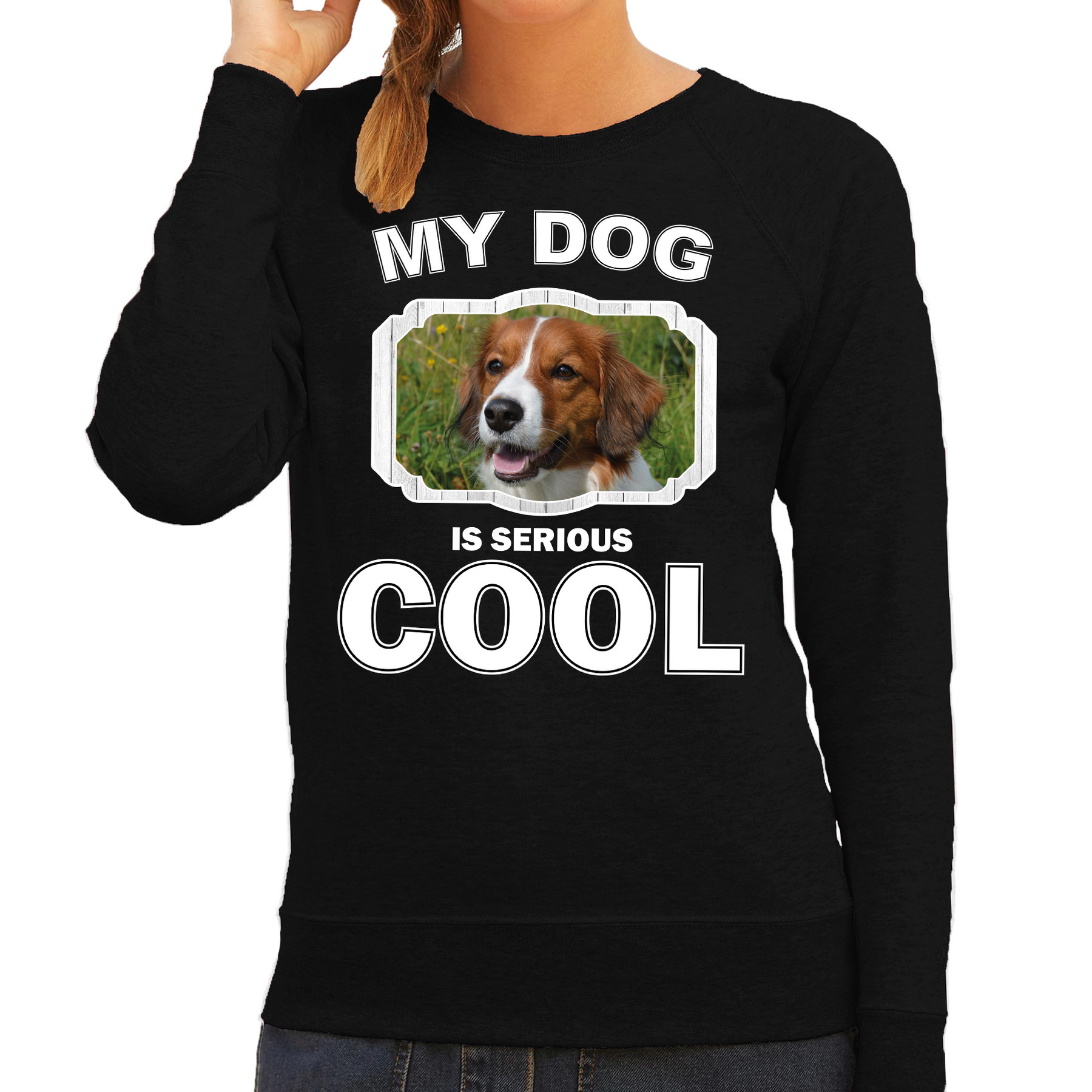 Kooiker honden sweater-trui my dog is serious cool zwart voor dames