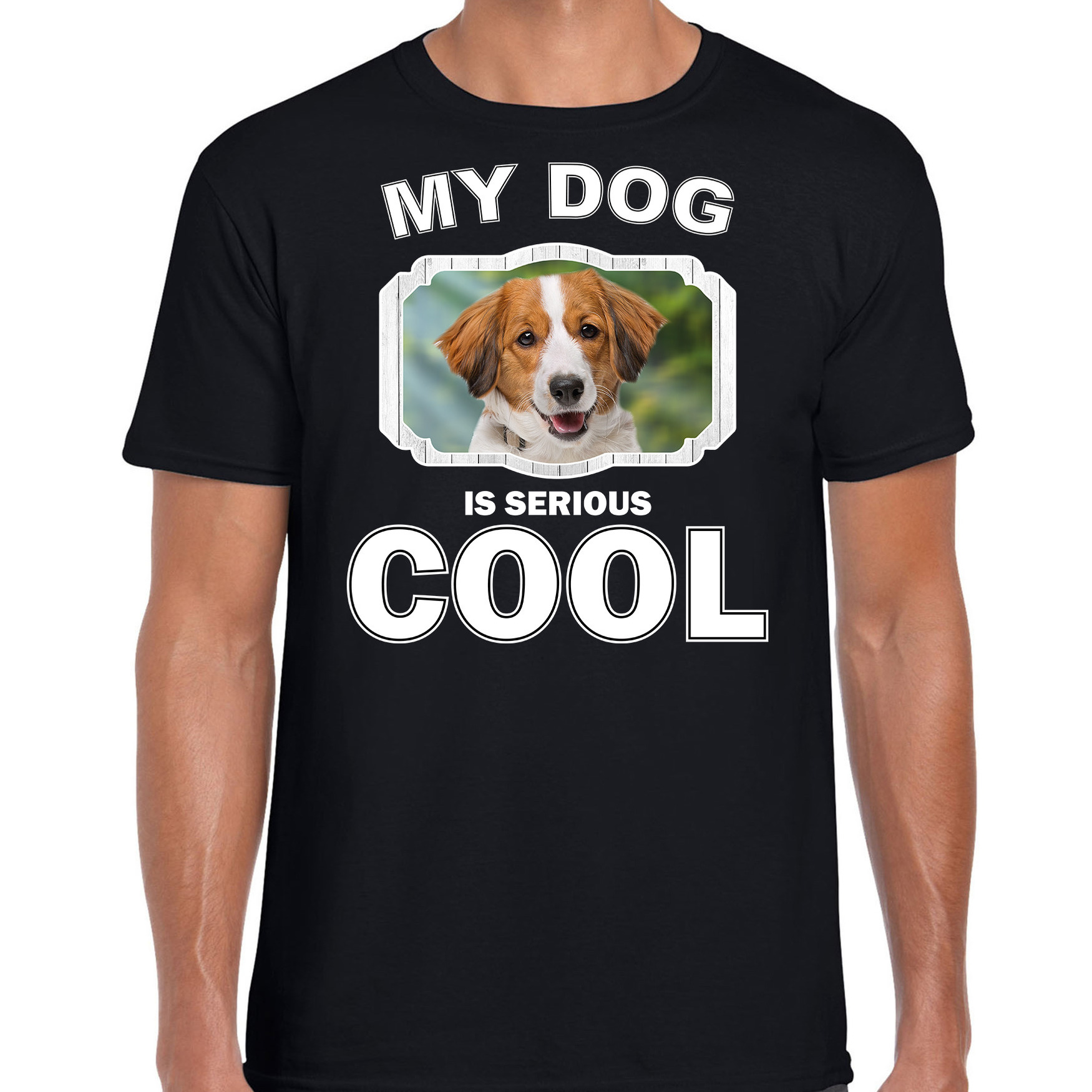 Kooiker honden t-shirt my dog is serious cool zwart voor heren