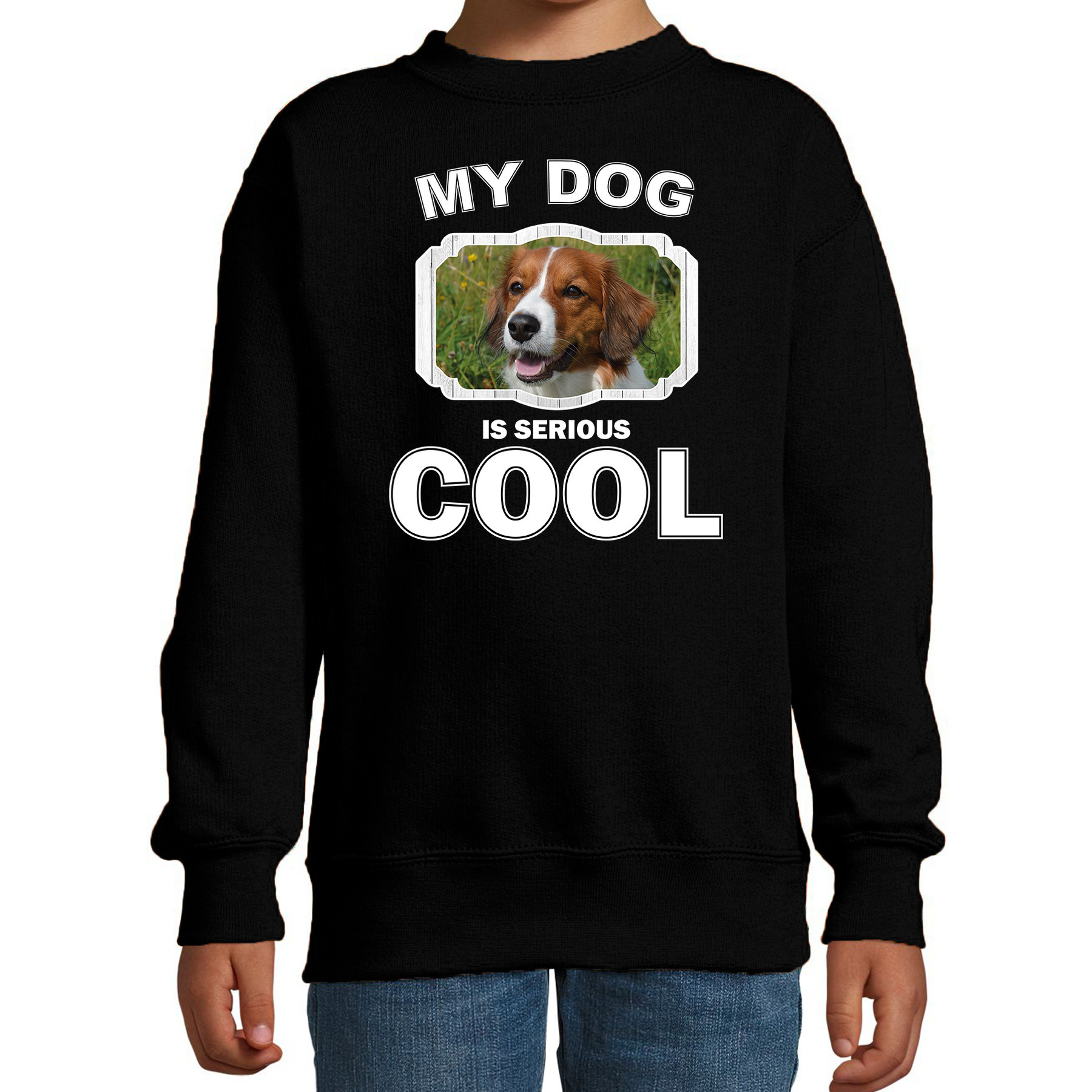 Kooiker honden trui-sweater my dog is serious cool zwart voor kinderen