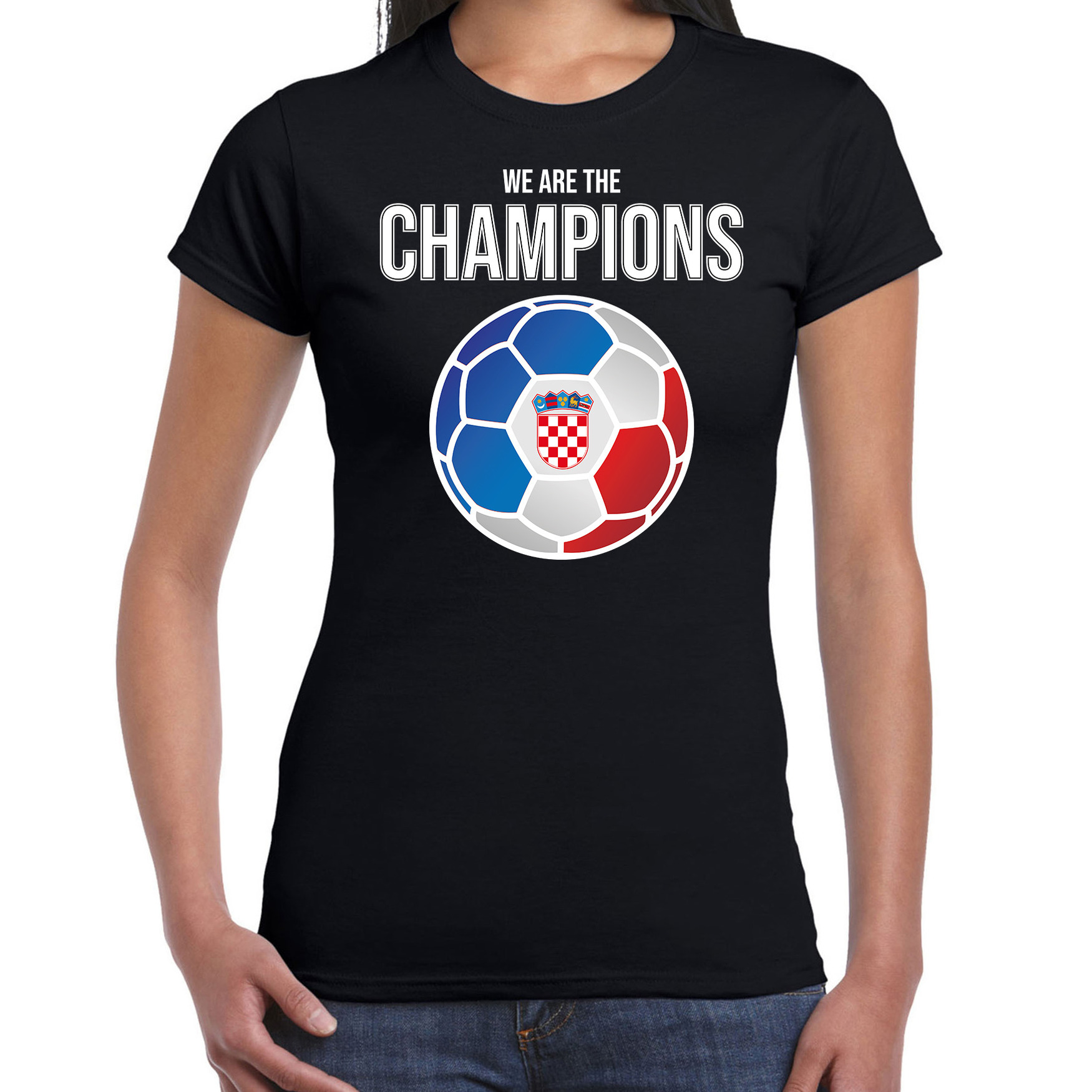 Kroatie EK- WK supporter t-shirt we are the champions met Kroatische voetbal zwart dames