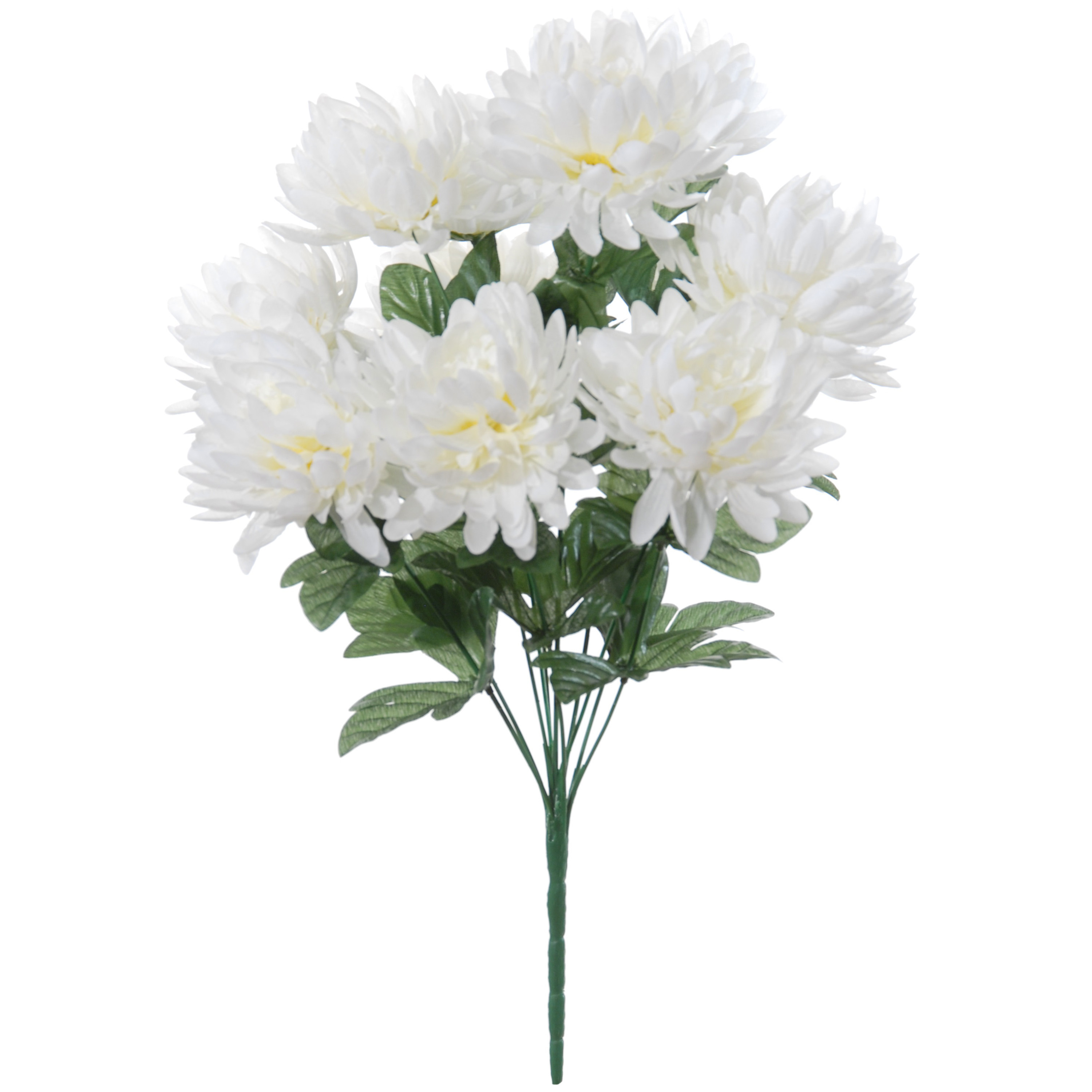 Kunstbloemen boeket crysanten met bladgroen wit H45 cm Sierbloemen