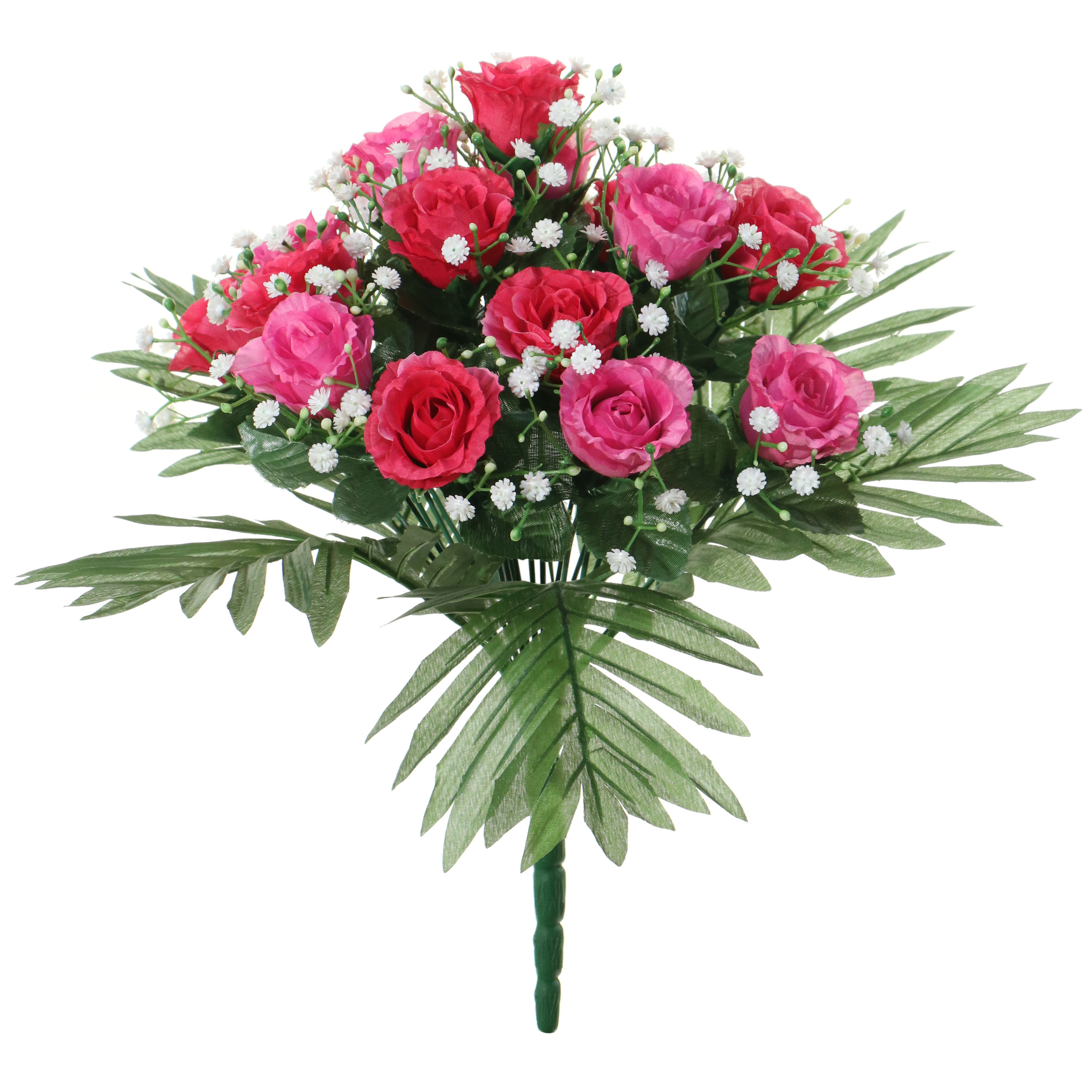 Kunstbloemen boeket rozen-gipskruid roze-cerise H36 cm Bloemstuk Bladgroen
