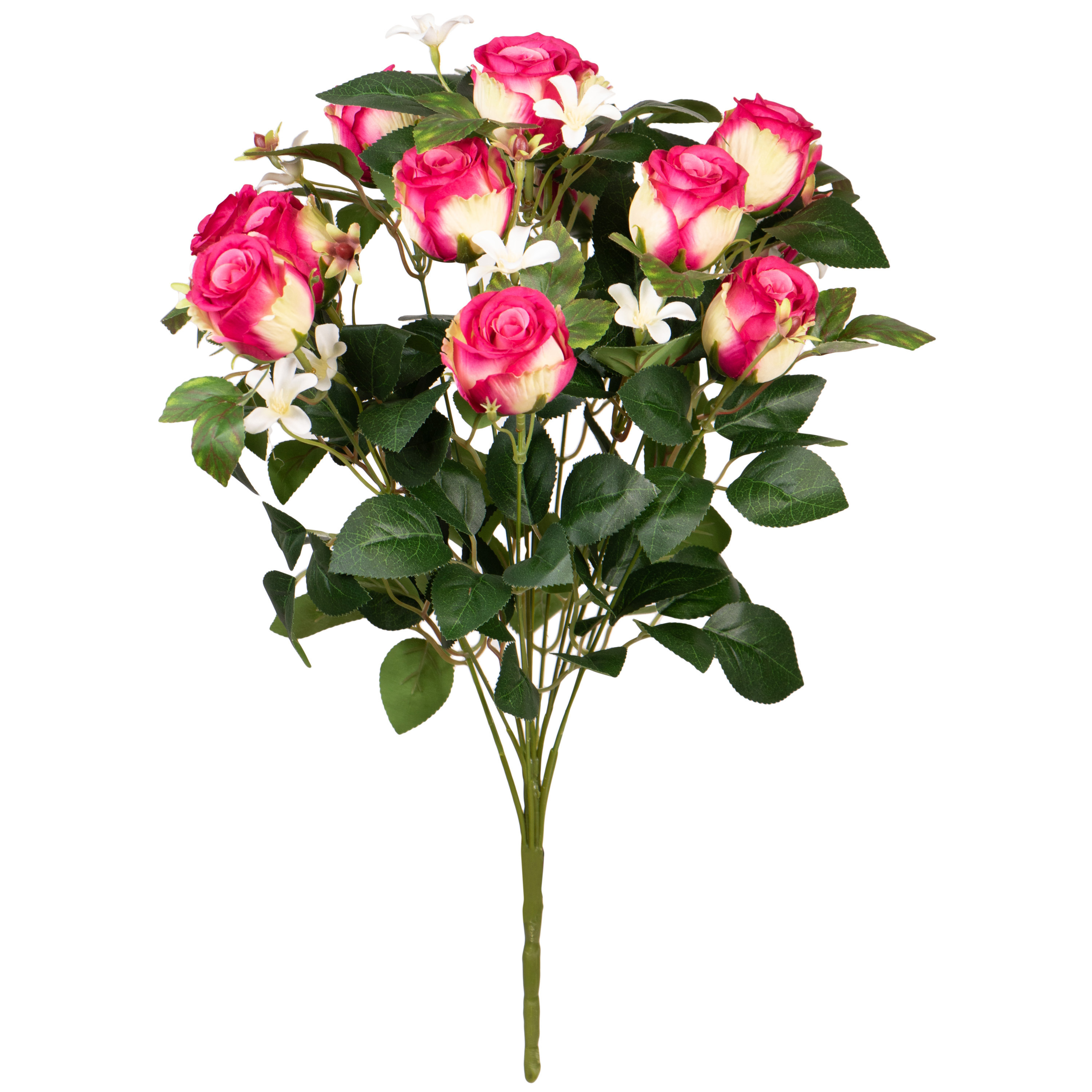 Kunstbloemen boeket rozen met bladgroen cerise H49 cm Bloemstuk