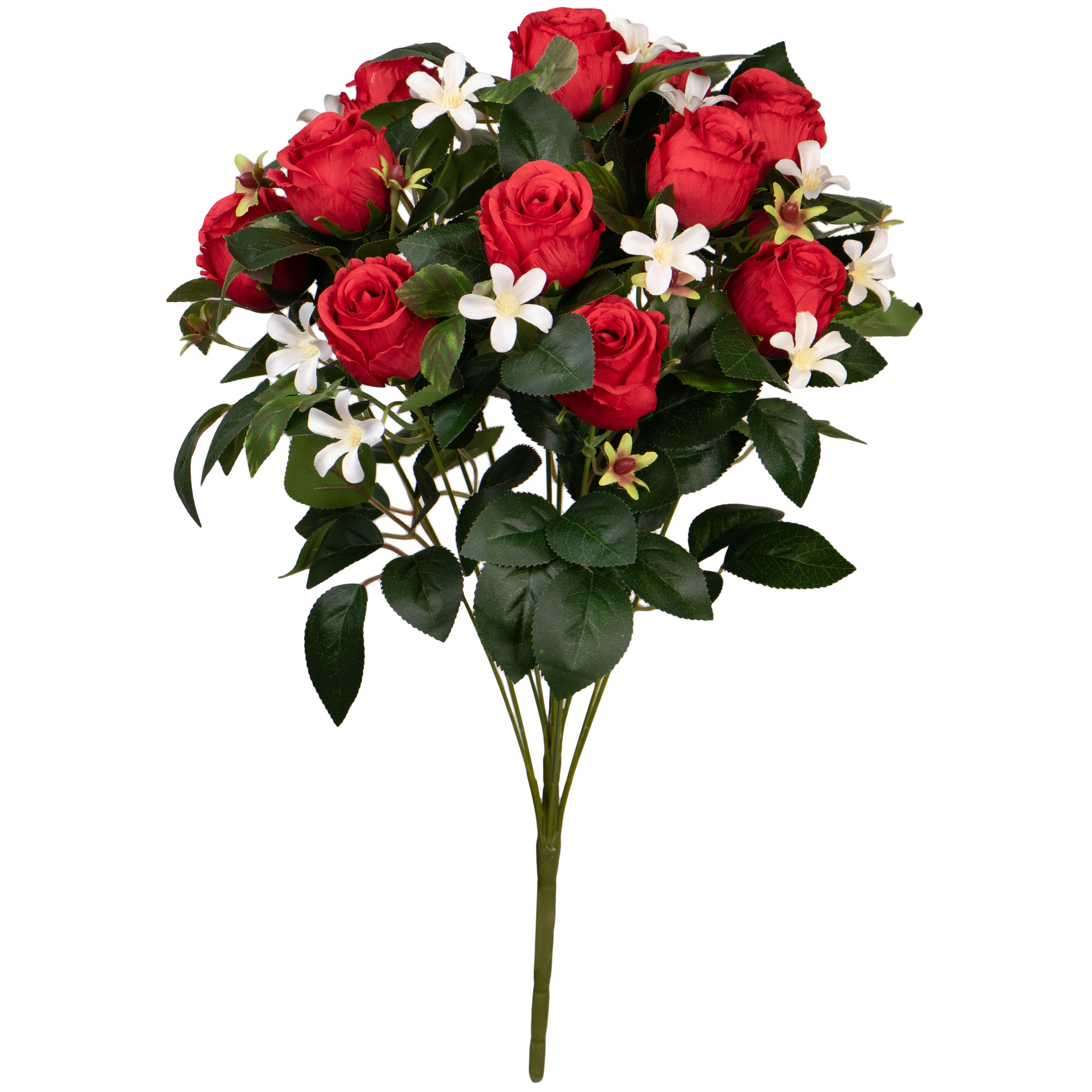 Kunstbloemen boeket rozen met bladgroen rood H49 cm Bloemstuk