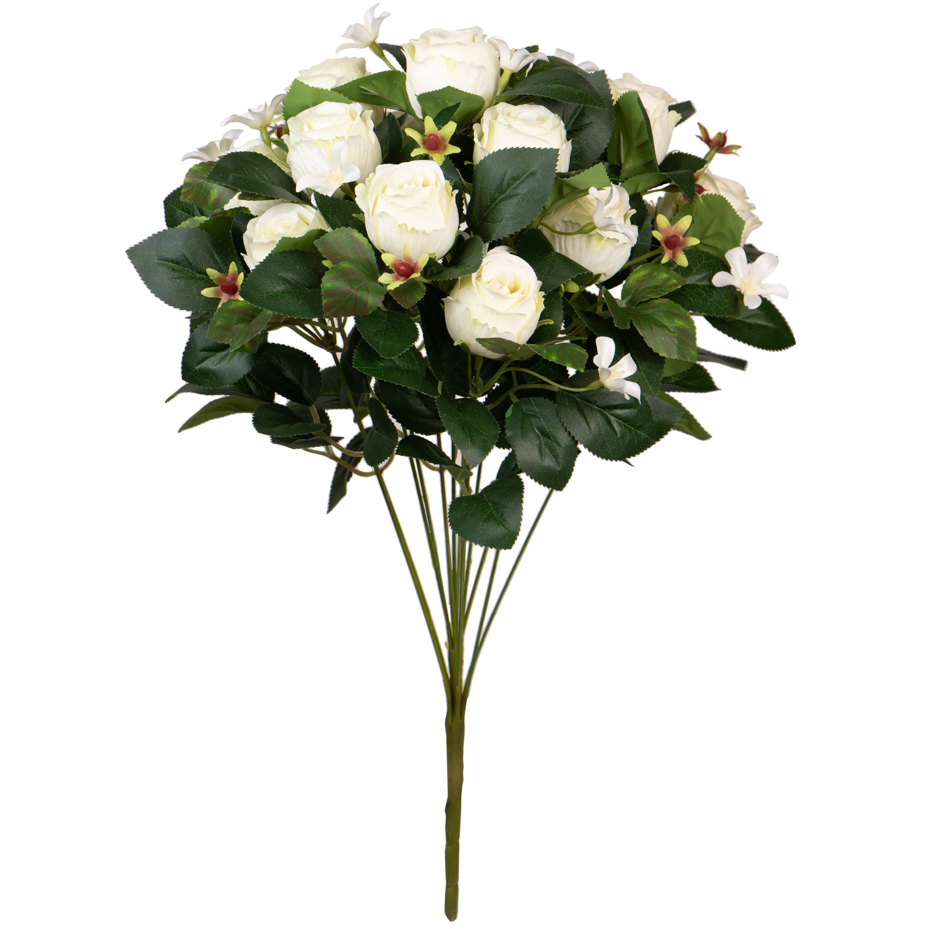 Kunstbloemen boeket rozen met bladgroen wit H49 cm Bloemstuk