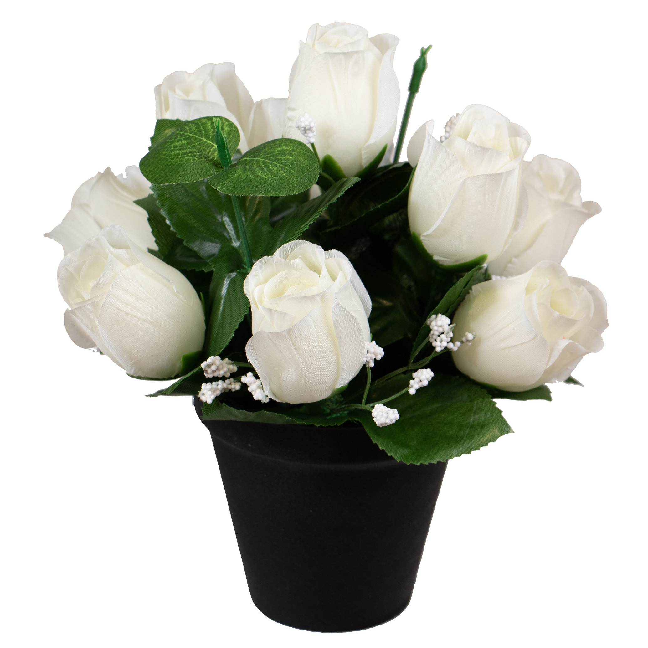 Kunstbloemen klein boeketje rozen in pot wit H25 cm Bloemstuk Bladgroen